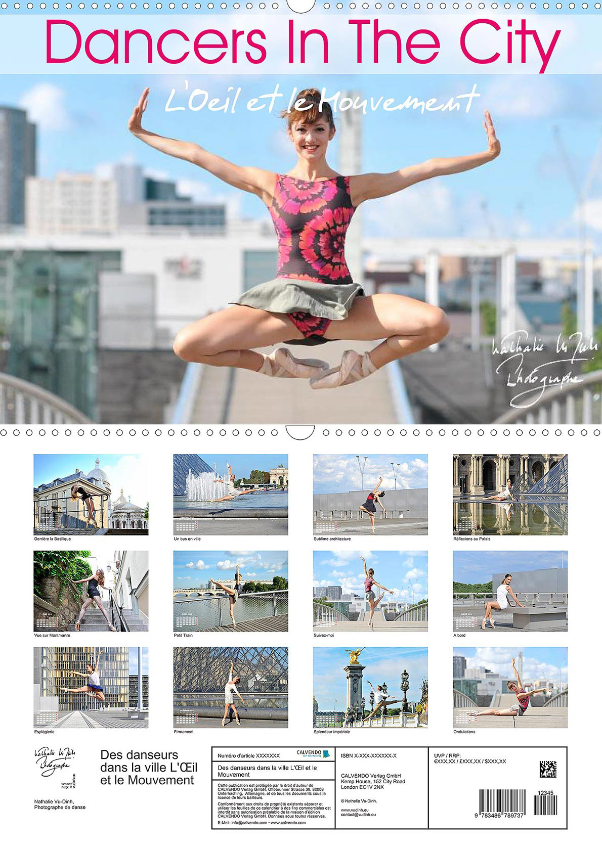 Calendrier DES DANSEURS DANS LA VILLE 1, version 2021 en anglais et en français, formats A4, A3 et carré, avec liens vers les points de vente