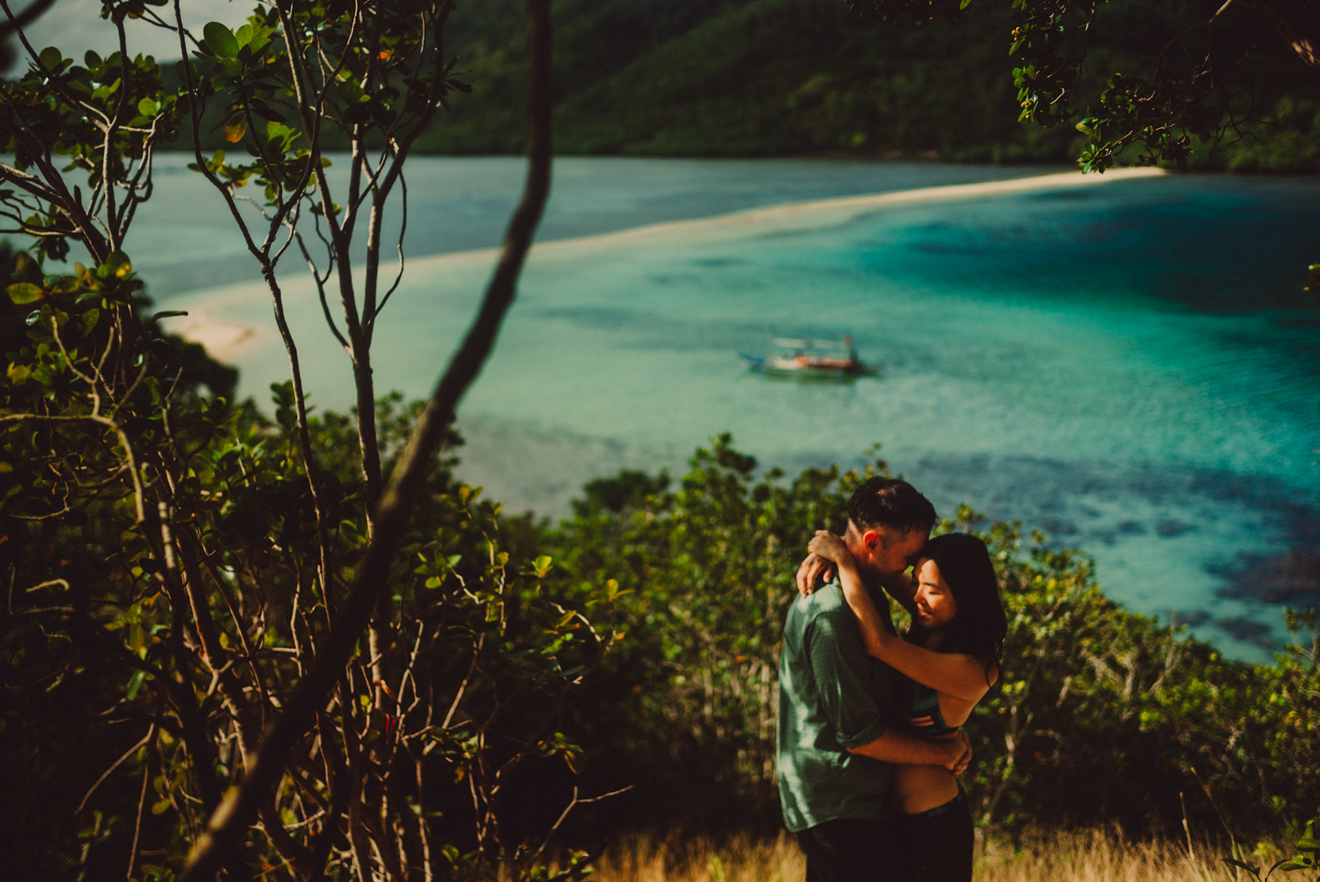 An adventure engagement session, Snake Island sandbar from a hilltop in Vigan Island, El Nido, Palawan, Philippines, Southeast Asia, January 2017, Leica M