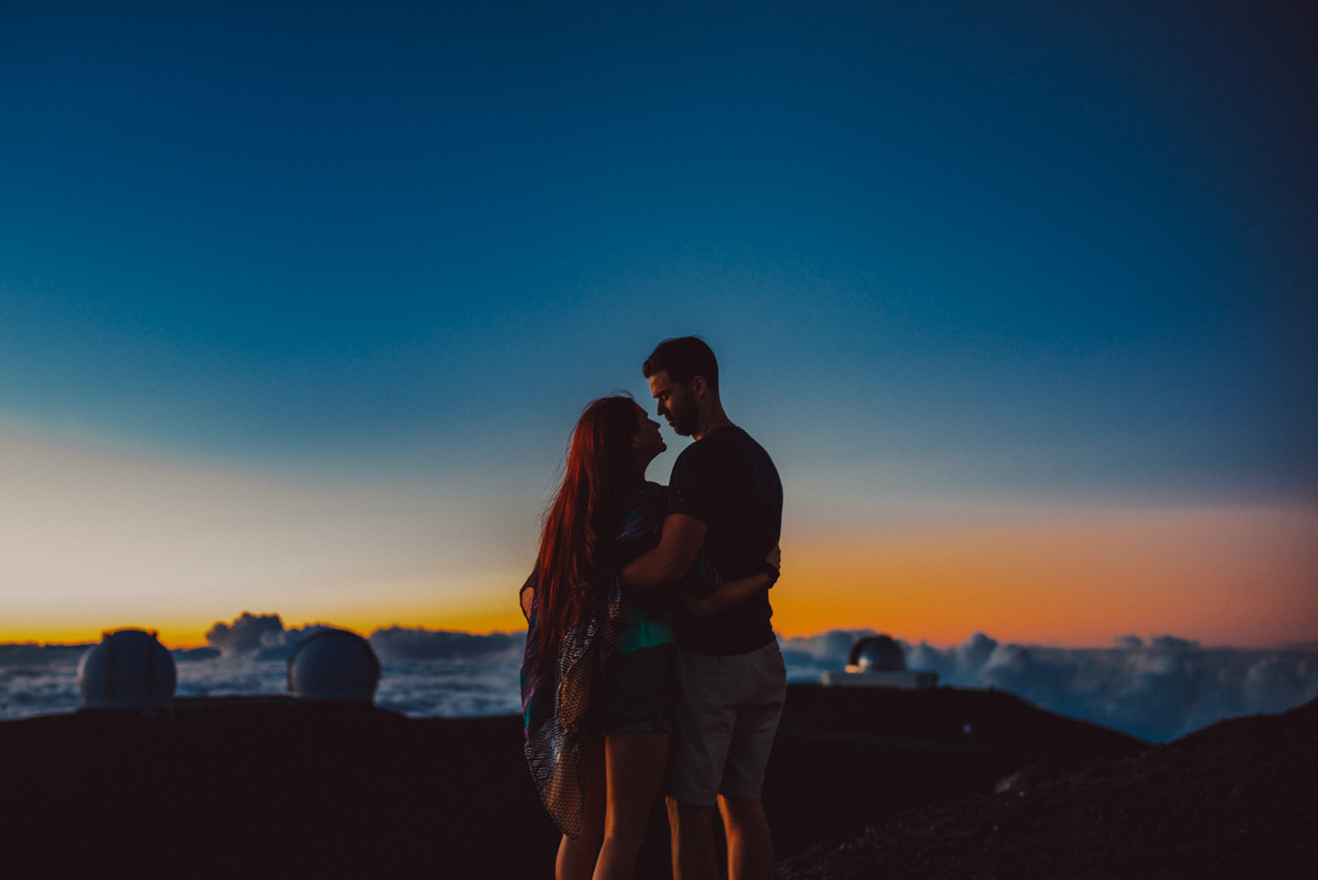 Sunset above the clouds at Mauna Kea Observatories, from Ryan and Angela's adventure pre wedding photoshoot in Hawaii, USA, September 2015, Leica M.