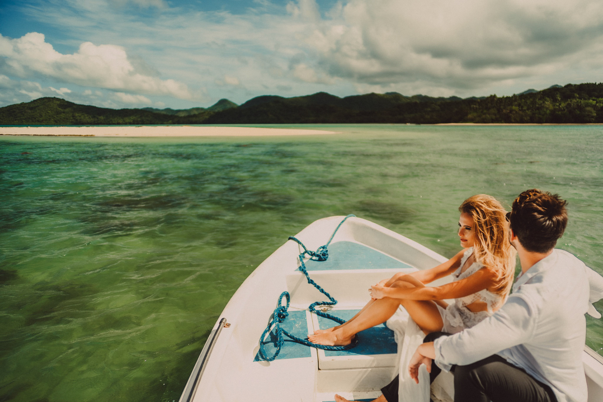 Approaching Lagen Island's sandbar on a speedboat, El Nido, Palawan, Philippines, Southeast Asia, December 2019, Sony A7III.