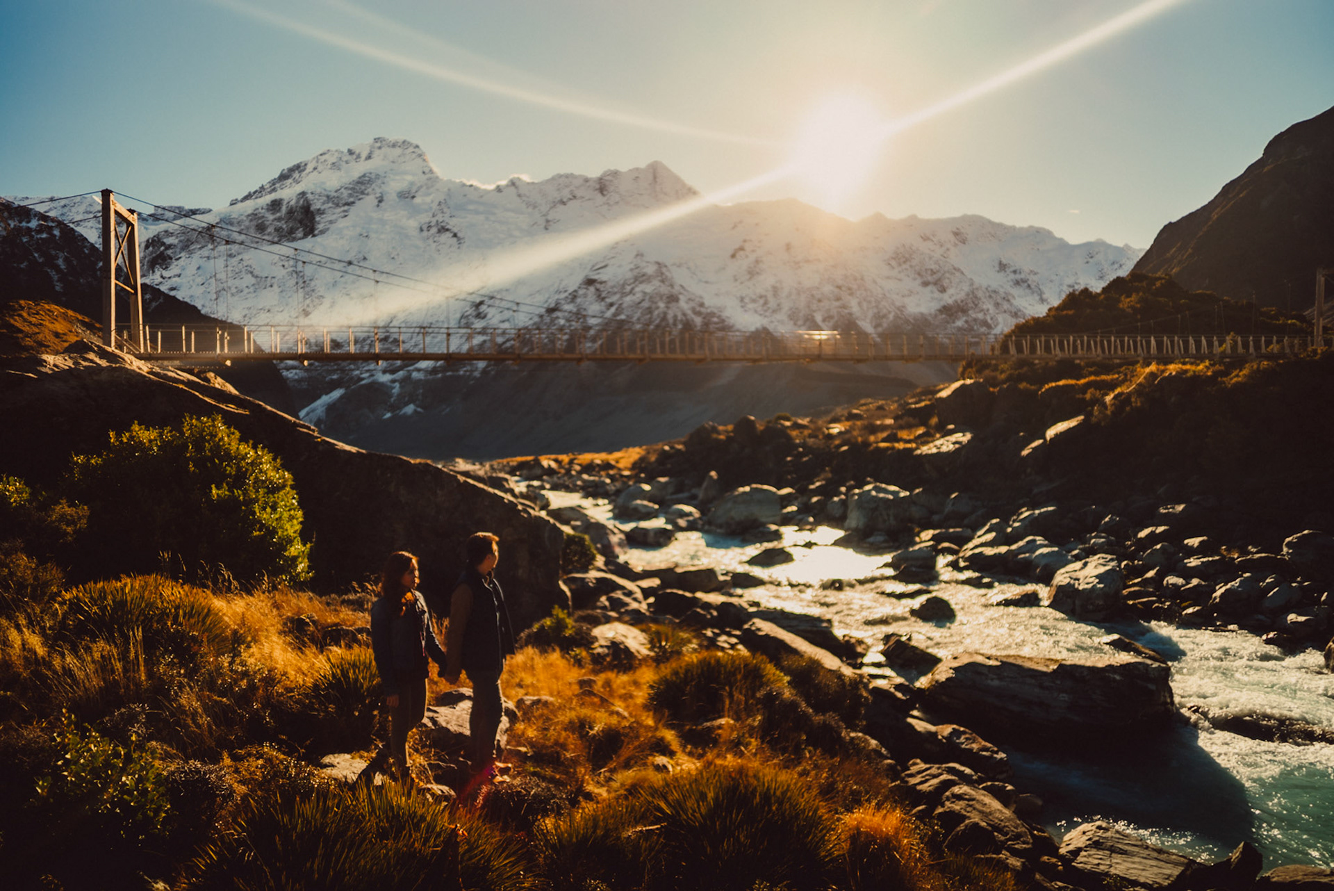 Adventure pre-wedding portraits at Hooker Valley Track and Lake Muller Lookout in Aoraki Mount Cook National Park, New Zealand, June 2017, Sony A7SII.