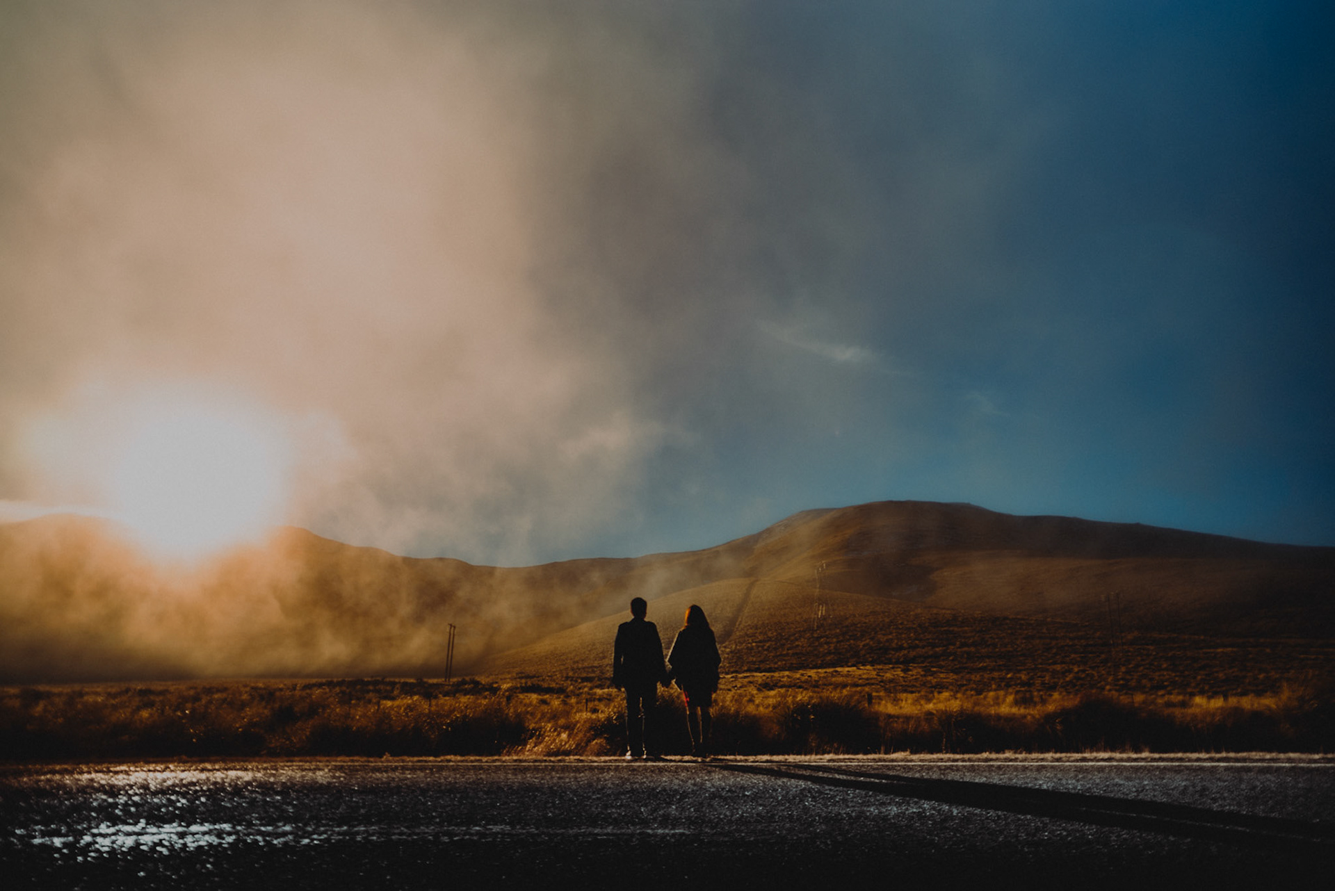 A moody engagement session beside a foggy hillside, New Zealand, June 2017, Leica M.