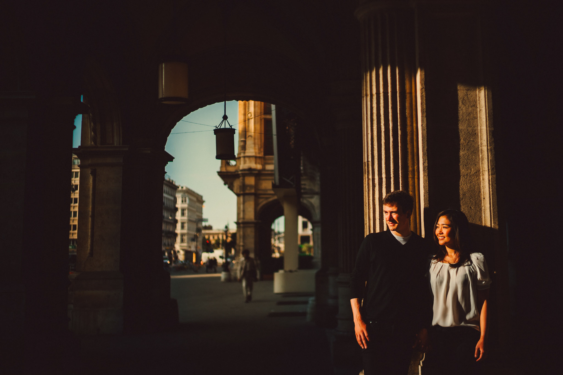 Casual destination engagement photos with moody lighting, Innere Stadt, Vienna, Austria, August 2017, Leica M., Innere Stadt, Vienna, Austria, August 2017, Sony A7RII.