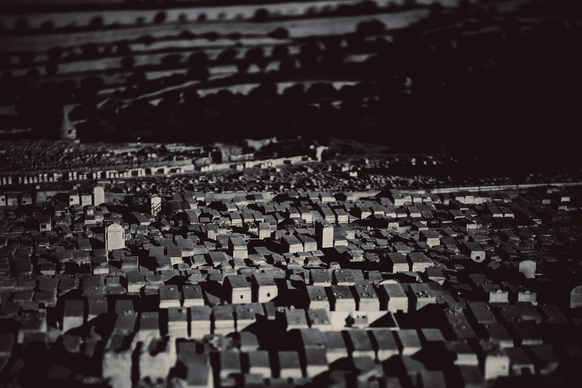 A Jewish Cemetery, Mount of Olives, in black and white, Jerusalem, Israel, July 2015, Sony A7S.