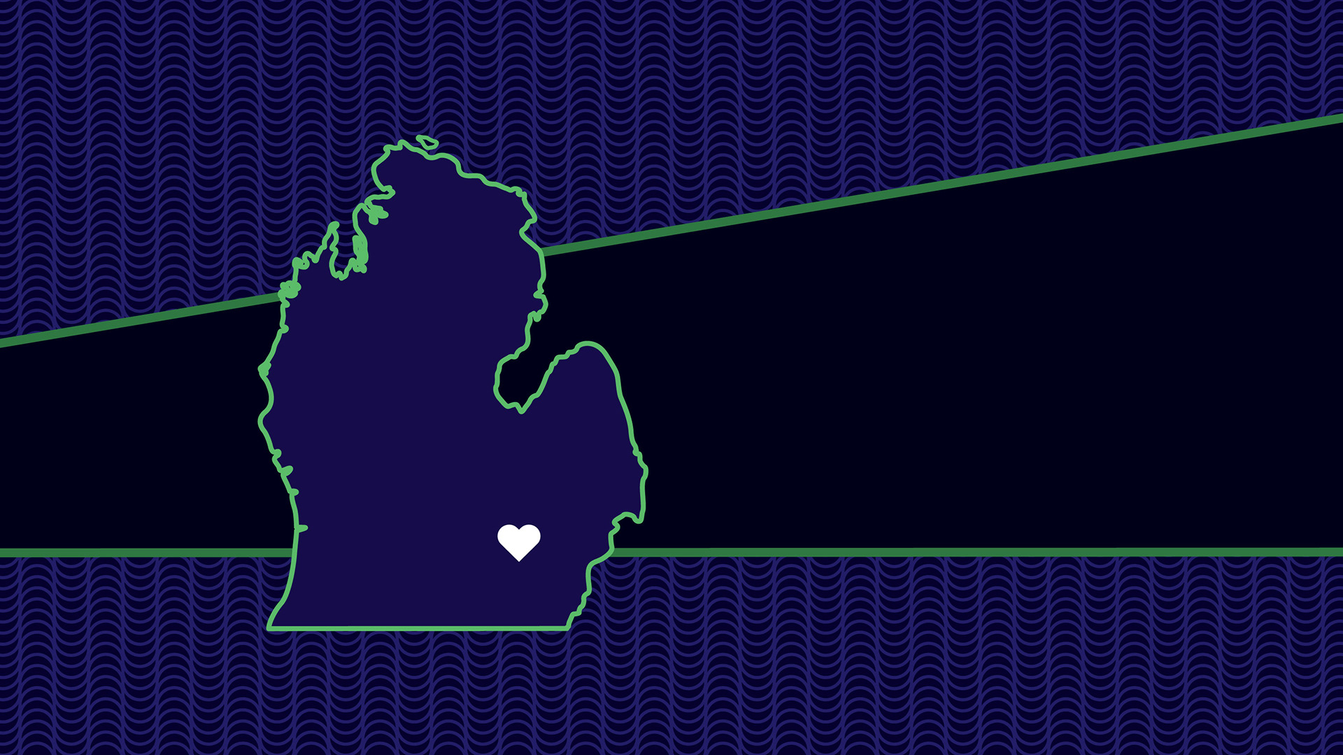Harmount for Saline graphics: outline of Michigan on dark blue background with wavy lines