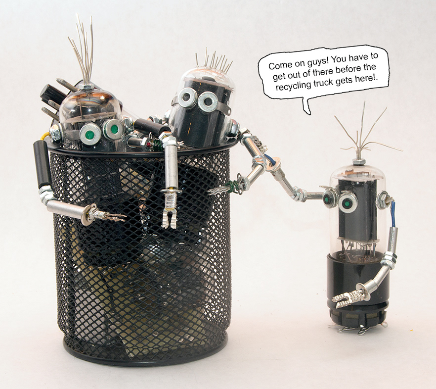 Recycle bin full of robots