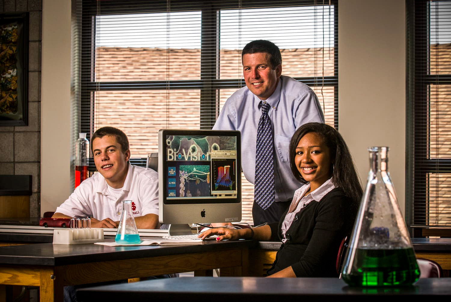 St. Marys High school science teacher and student in classroom