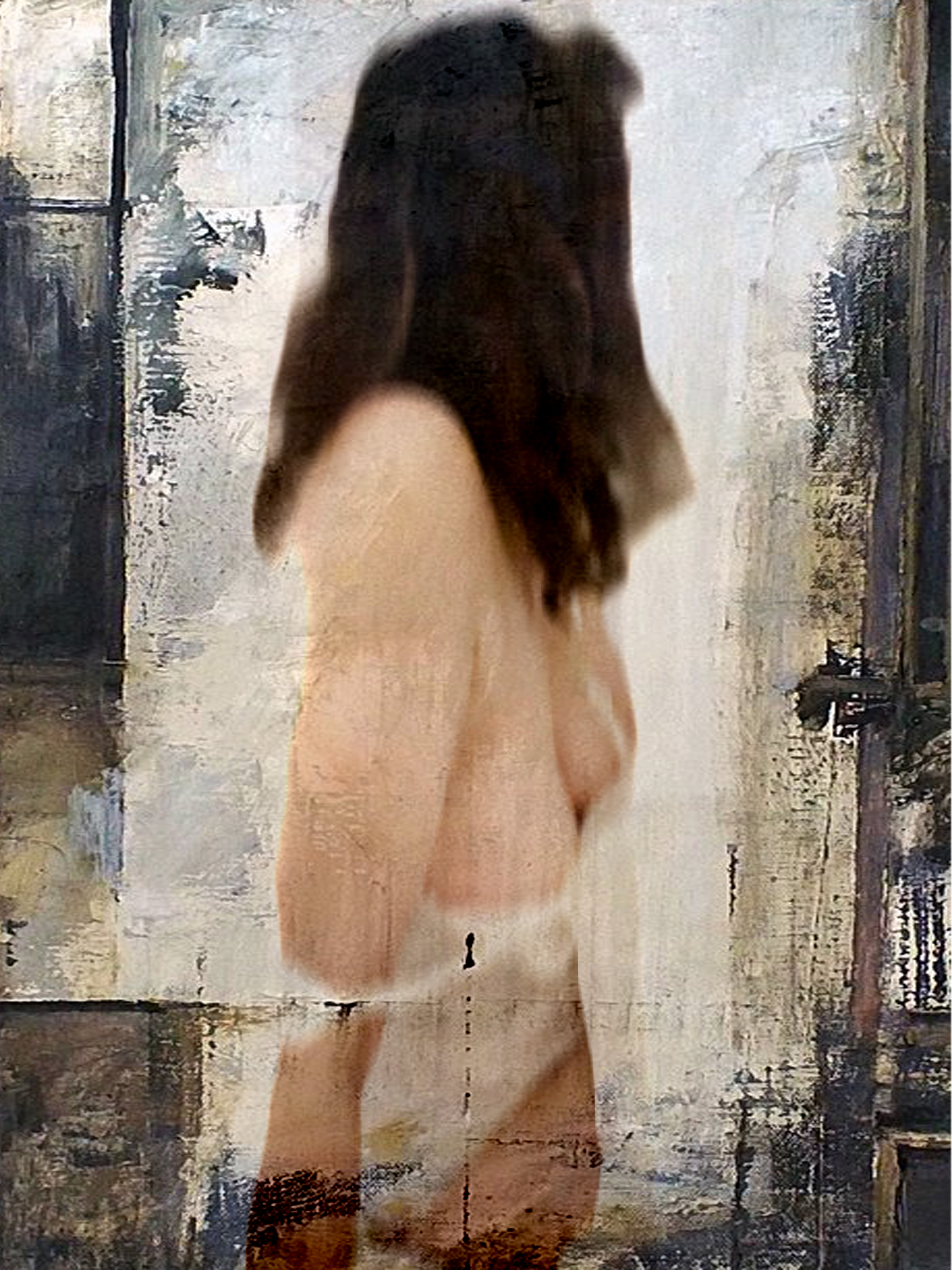 ”Danielle before 8:00”, 2021, overpainted photography, 120x60cm