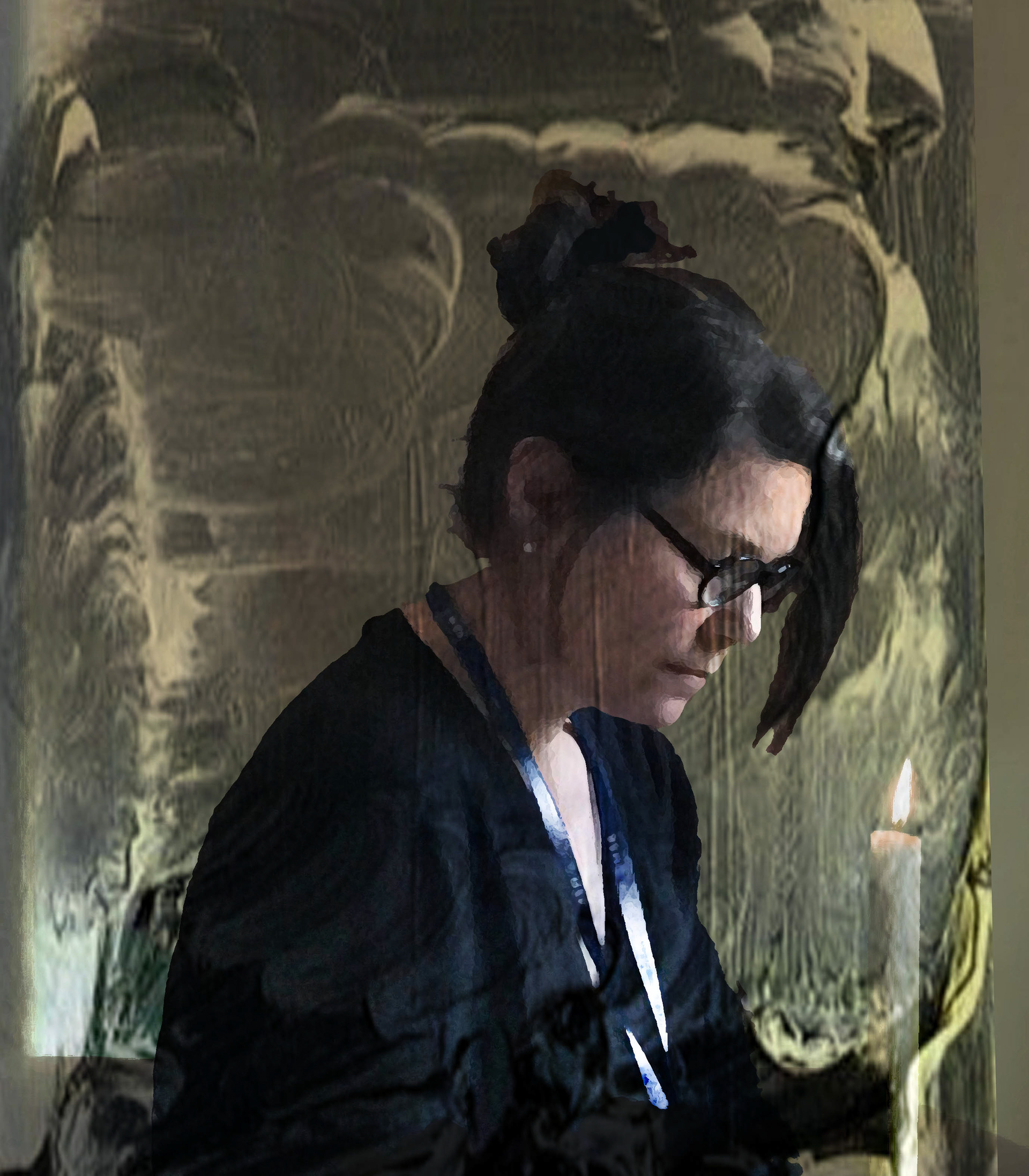 ”Danielle think outside the box”, 2021, overpainted photography, 60x80cm
