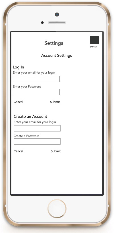 A screen that shows how you can login or set up a new account.