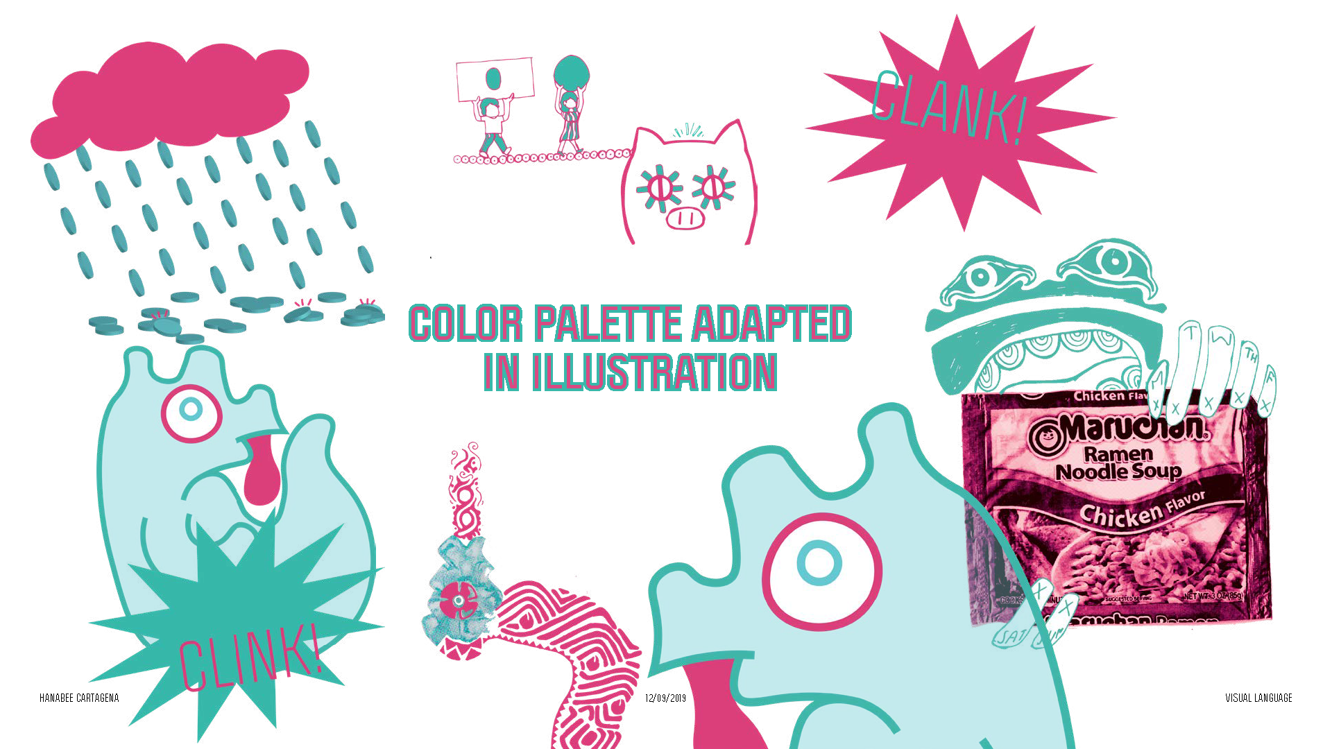 Testing out a color palette as adapted to the illustrations