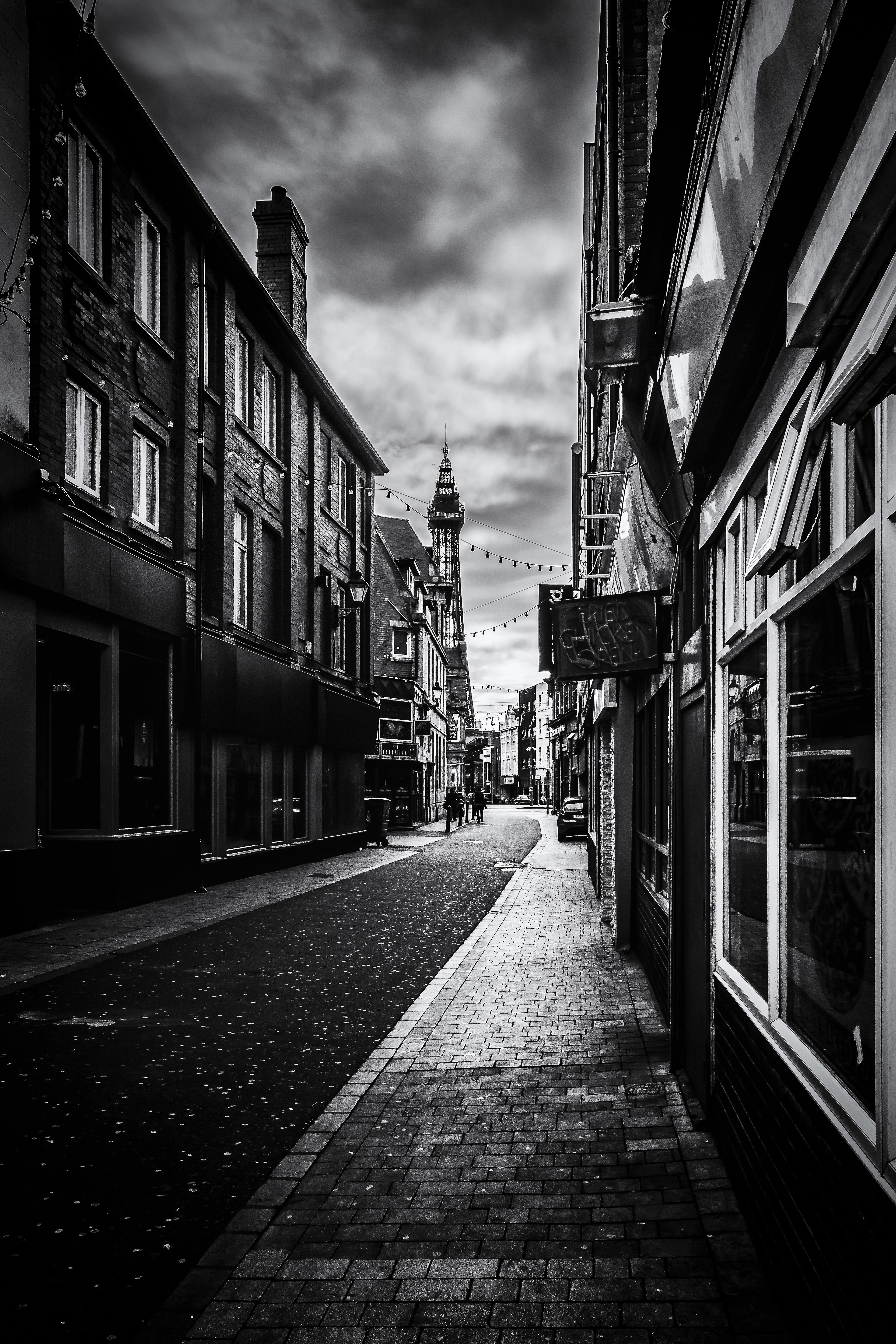Blackpool sidestreet with Blackpool tower