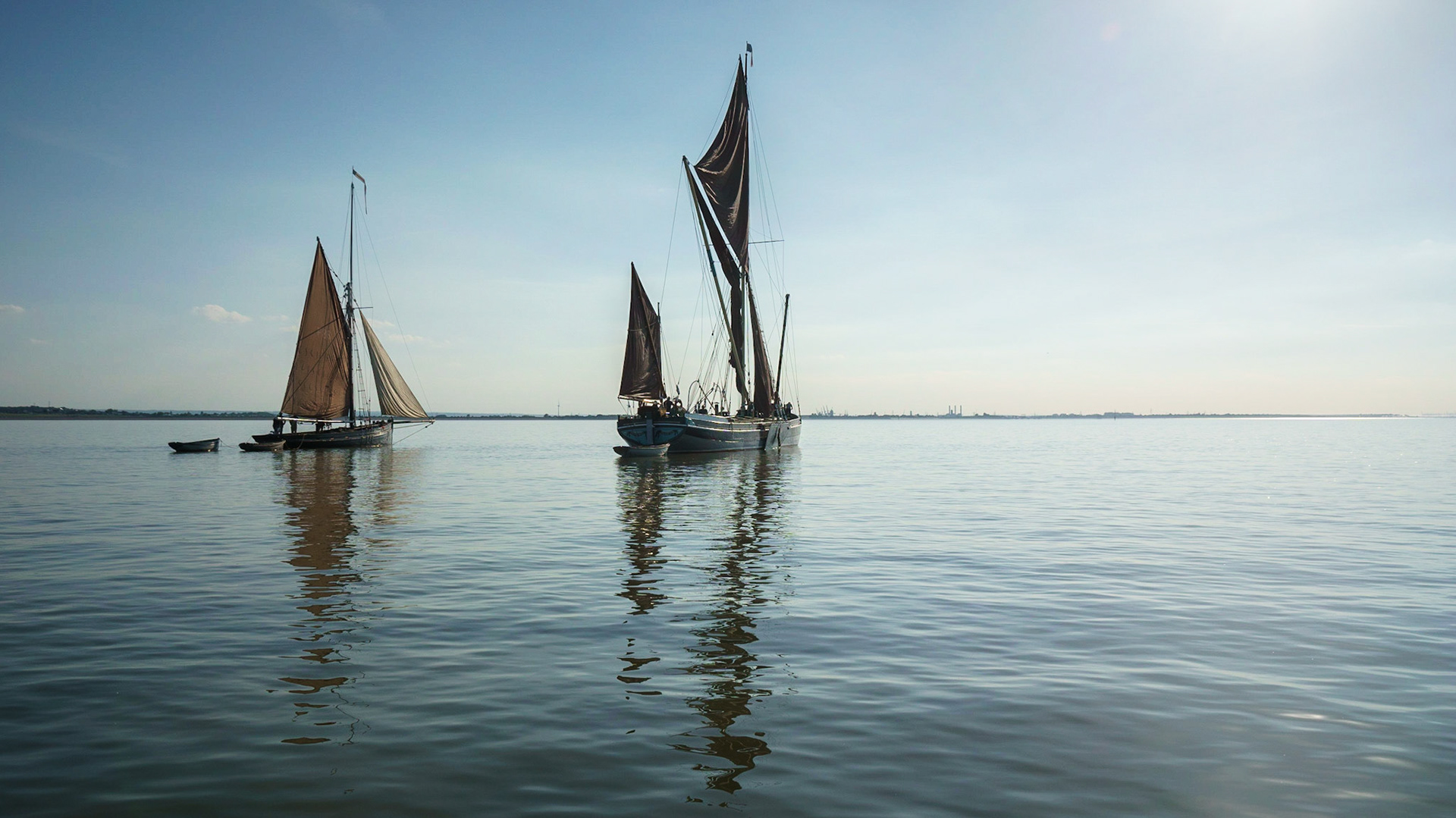 23/52Shooting the film "Vindication Swim" off the Isle of Sheppey with two early 20th century sailing barges.