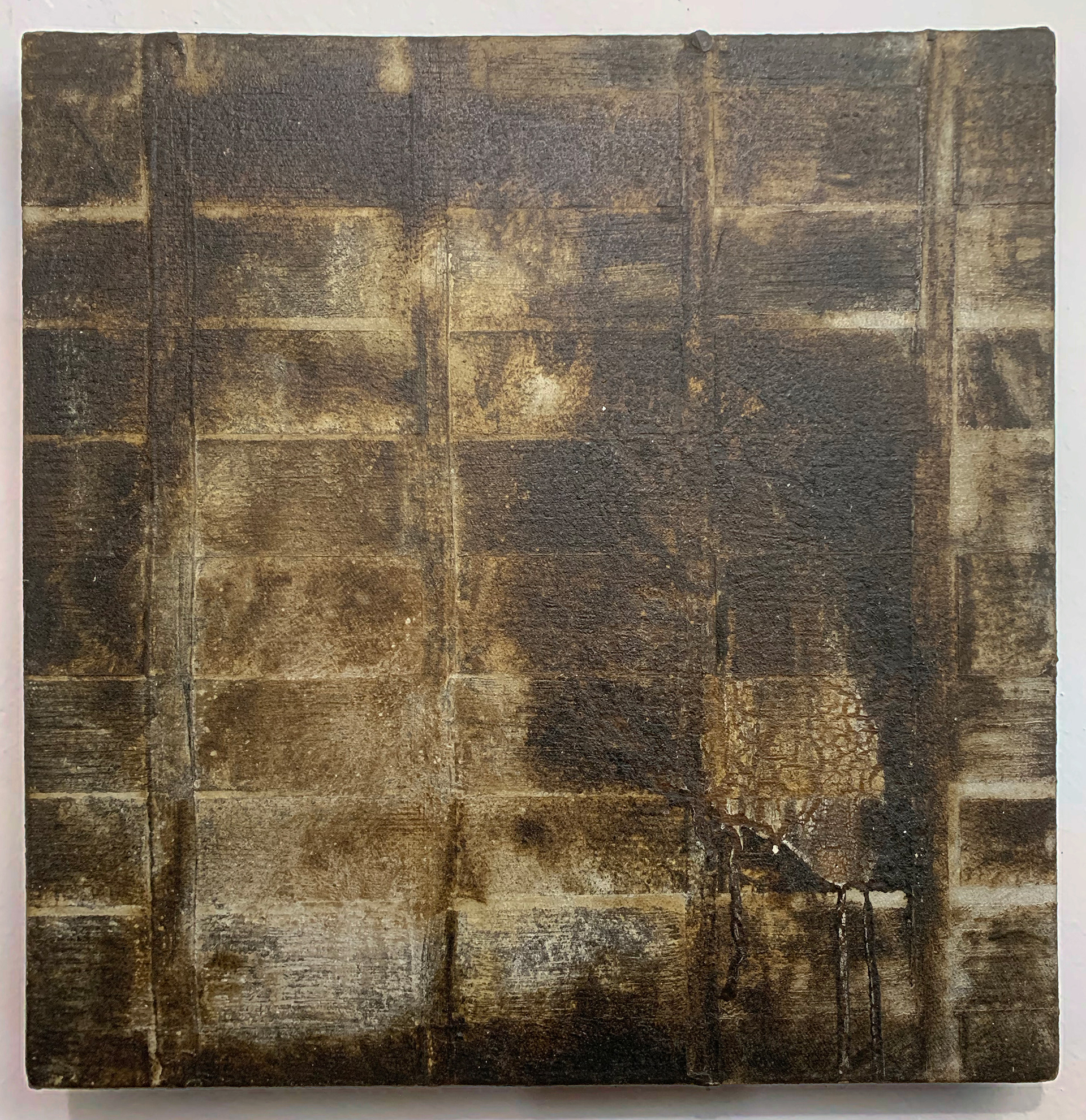 An Uneasy Friendship. Oil paint & Tar on Linen. 16" x 16"