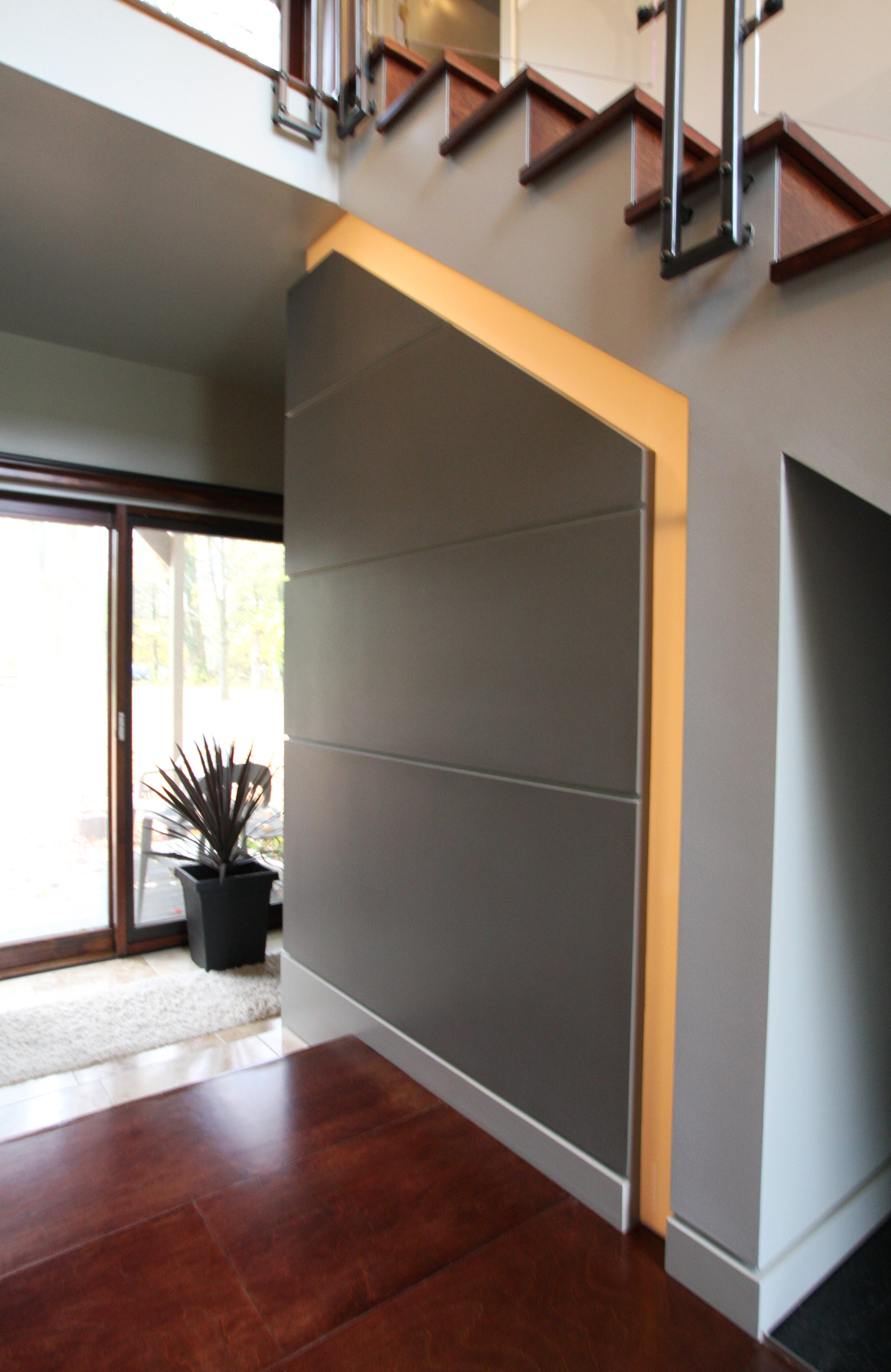 Interior Hidden Powder Room with Translucent Panels