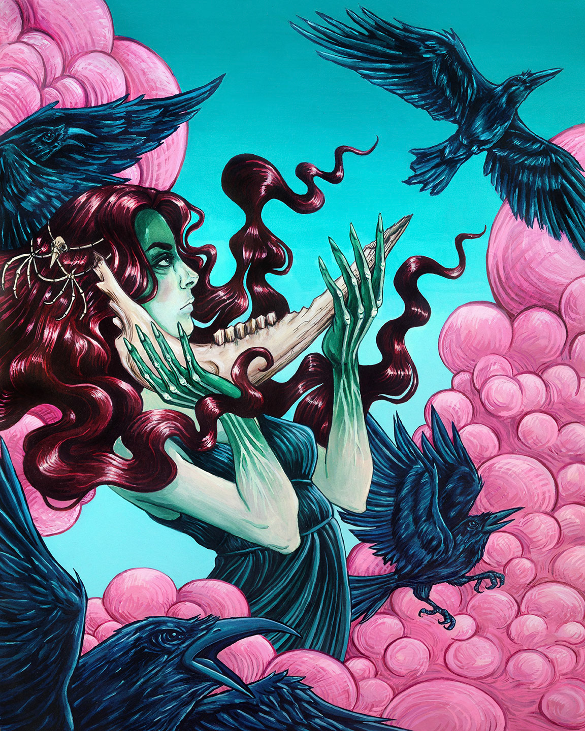 Omen / © Megan Frauenhoffer / acrylics on paper, mounted to wood panel.