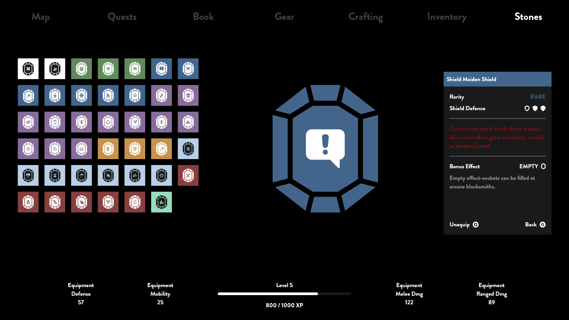 Stones-Menu, on which stones for embuing different effects on items can be inspected