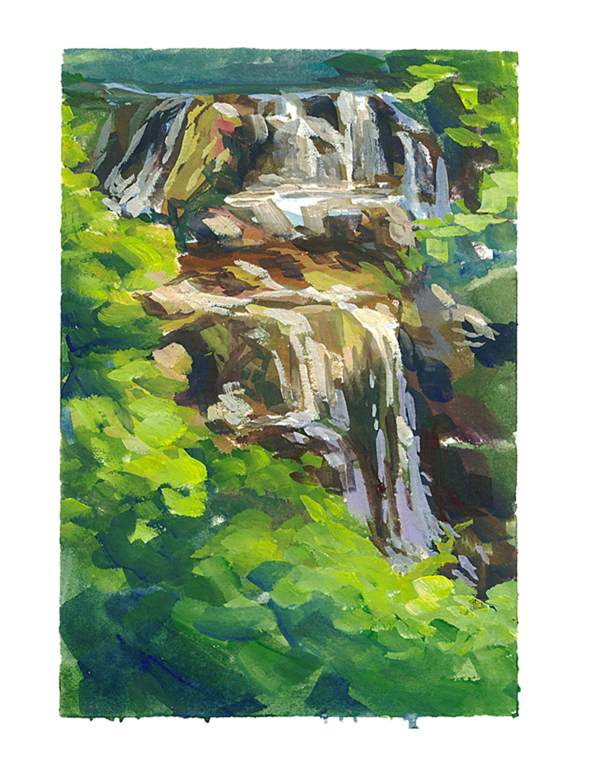 Waterfall | 2019, 5"x7", Gouache