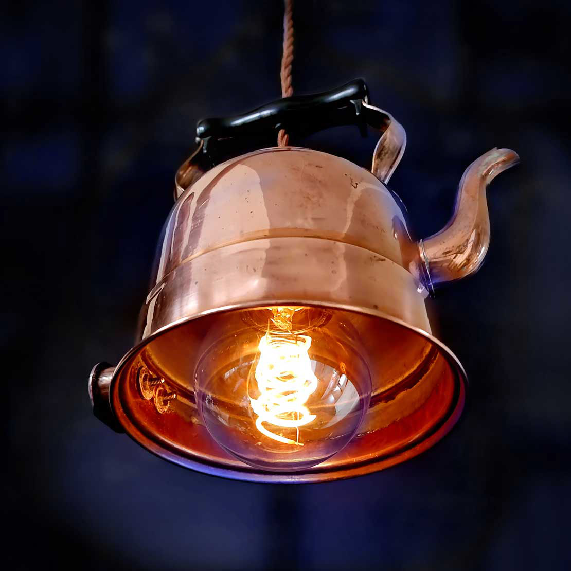 Vintage copper kettle light