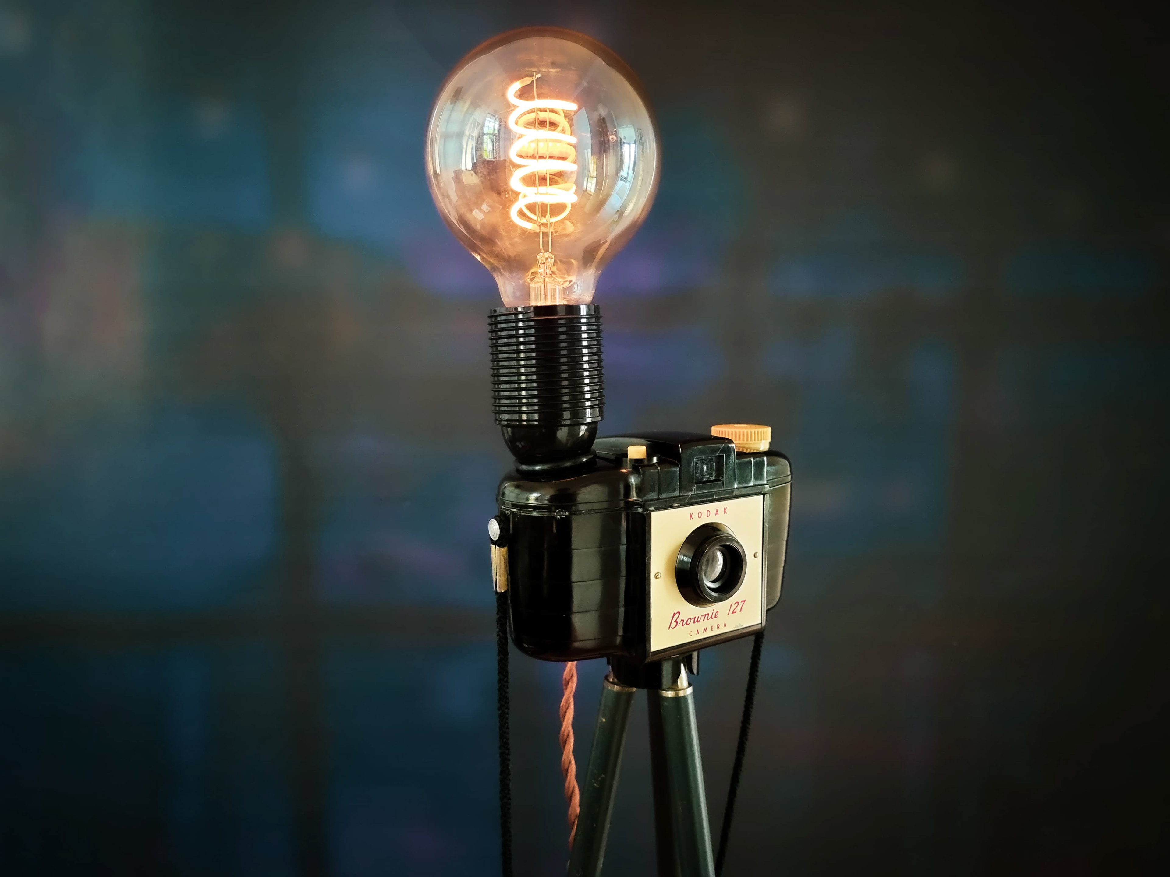 Upcycled Vintage 1950s Kodak Brownie 127 Camera Tripod Lamp
