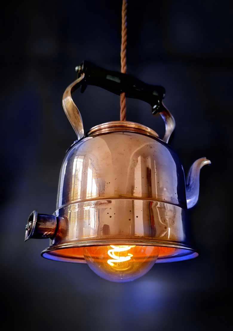 Vintage copper kettle ceiling light