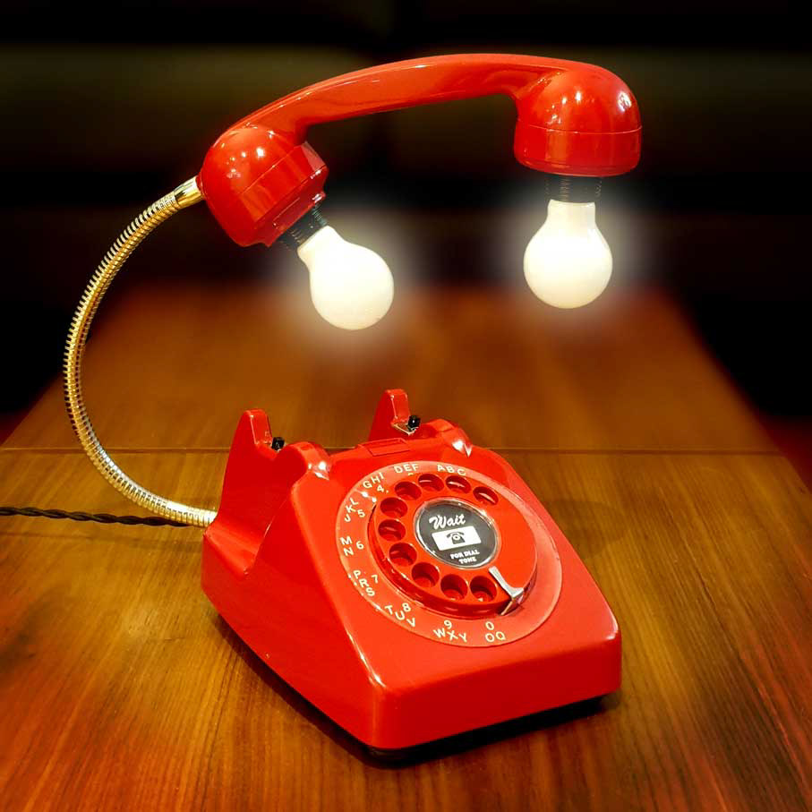 Upcycled 1960s Retro Vintage Red Rotary Telephone Lamp