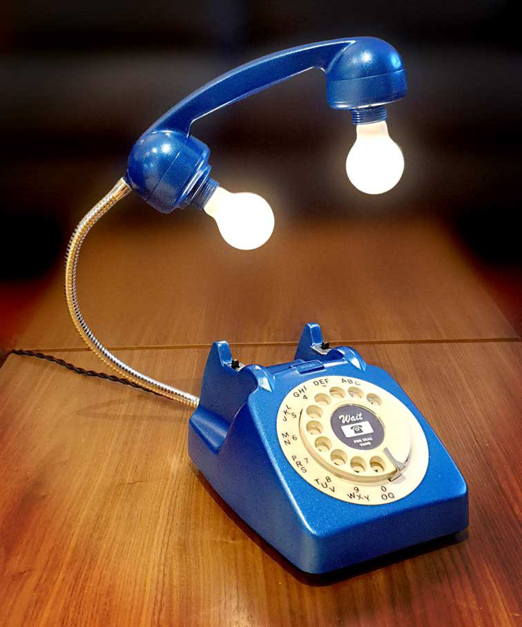 Upcycled Retro Vintage 1960s Rotary Telephone Lamp Metallic Blue