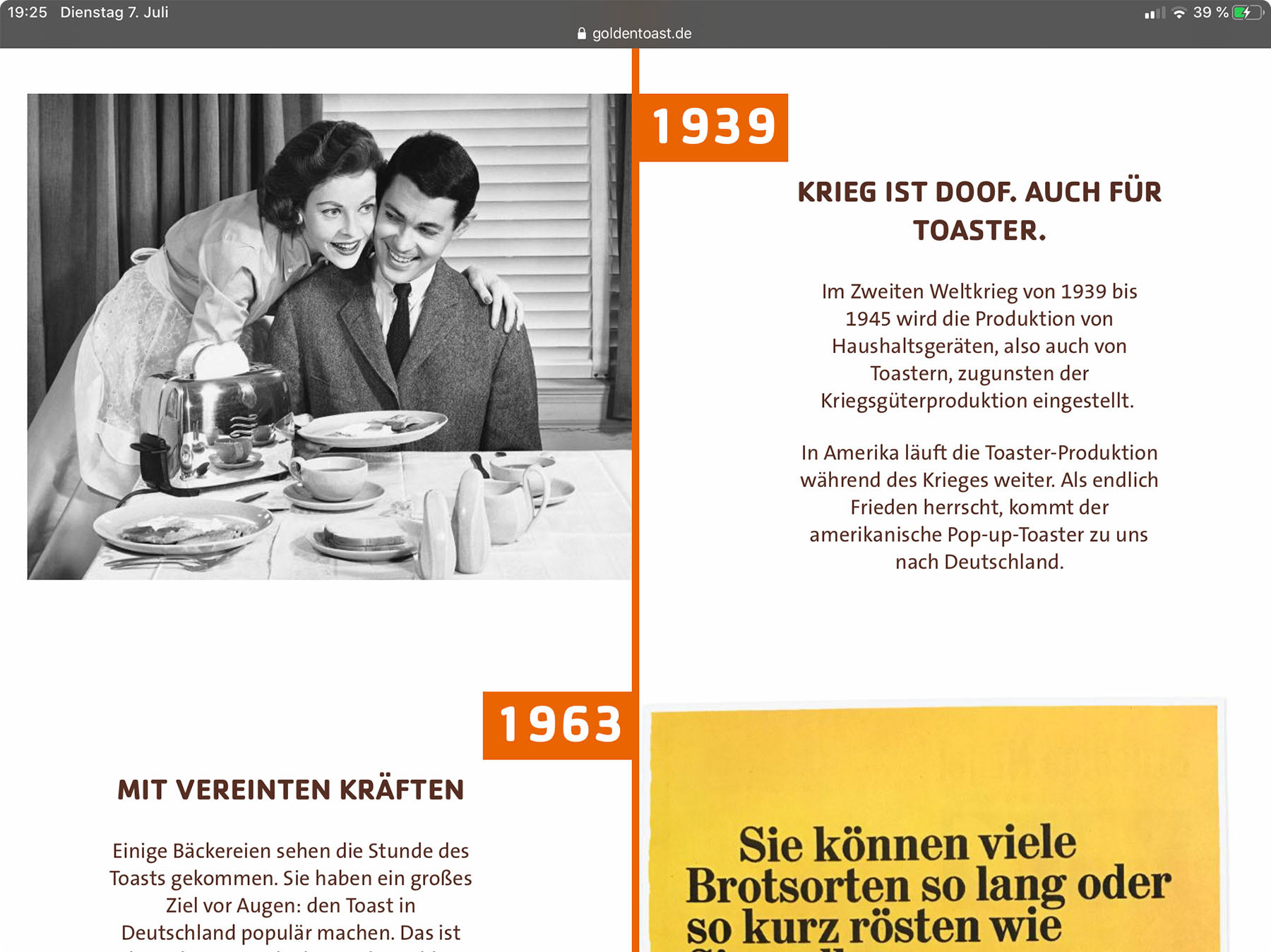 Die Firmengeschichte auf der Golden Toast Website