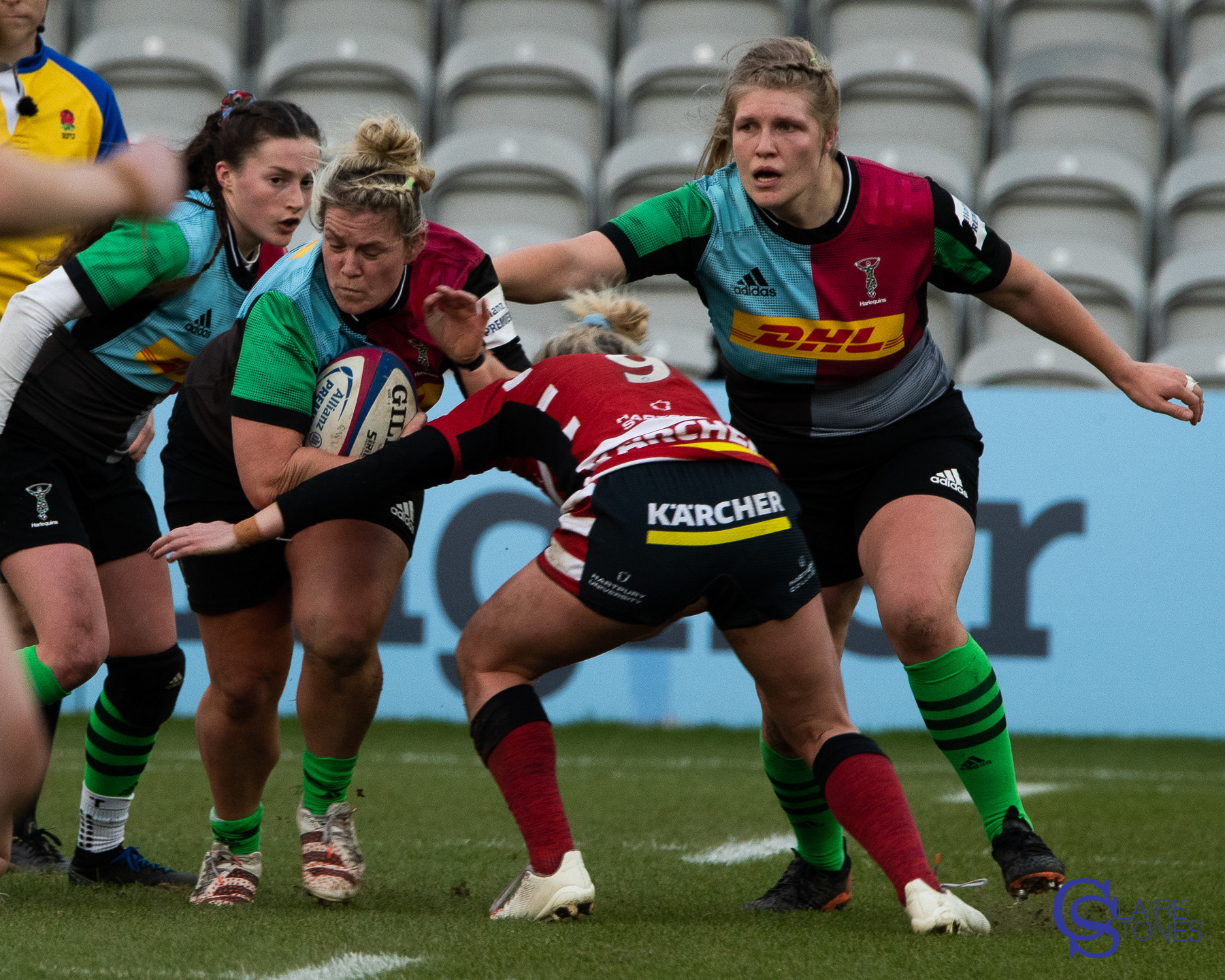 Rachael Burford tackled by Mo Hunt
