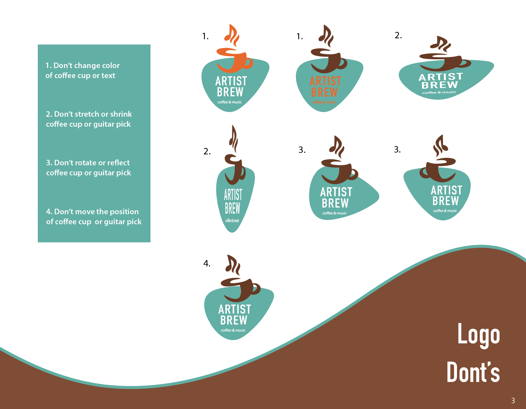 Artist Brew brand guide logo don'ts