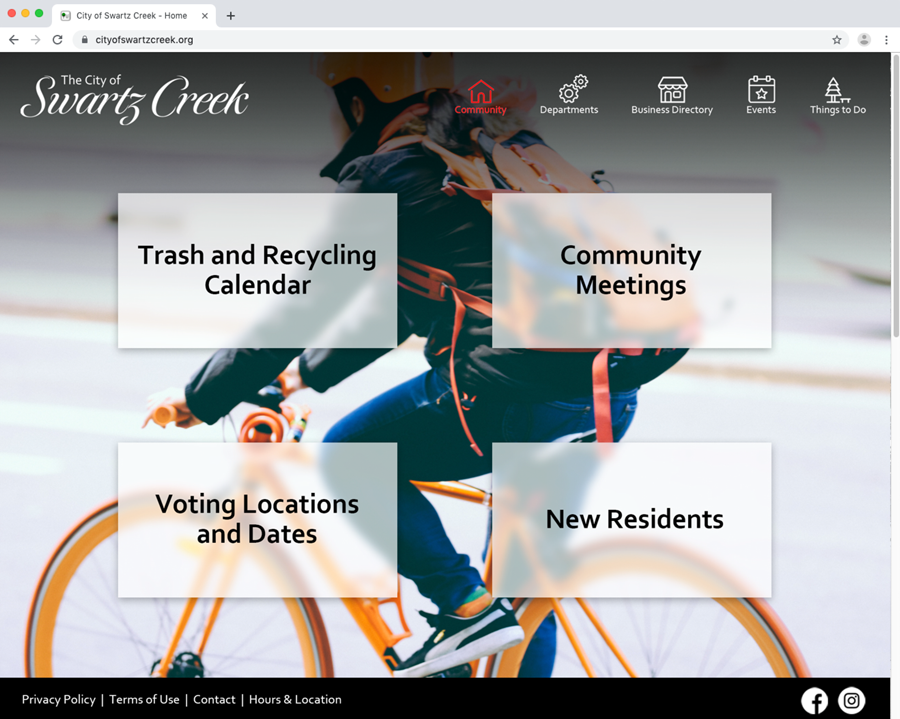 City of Swartz Creek - Website Redesign Mock Up, Community Page