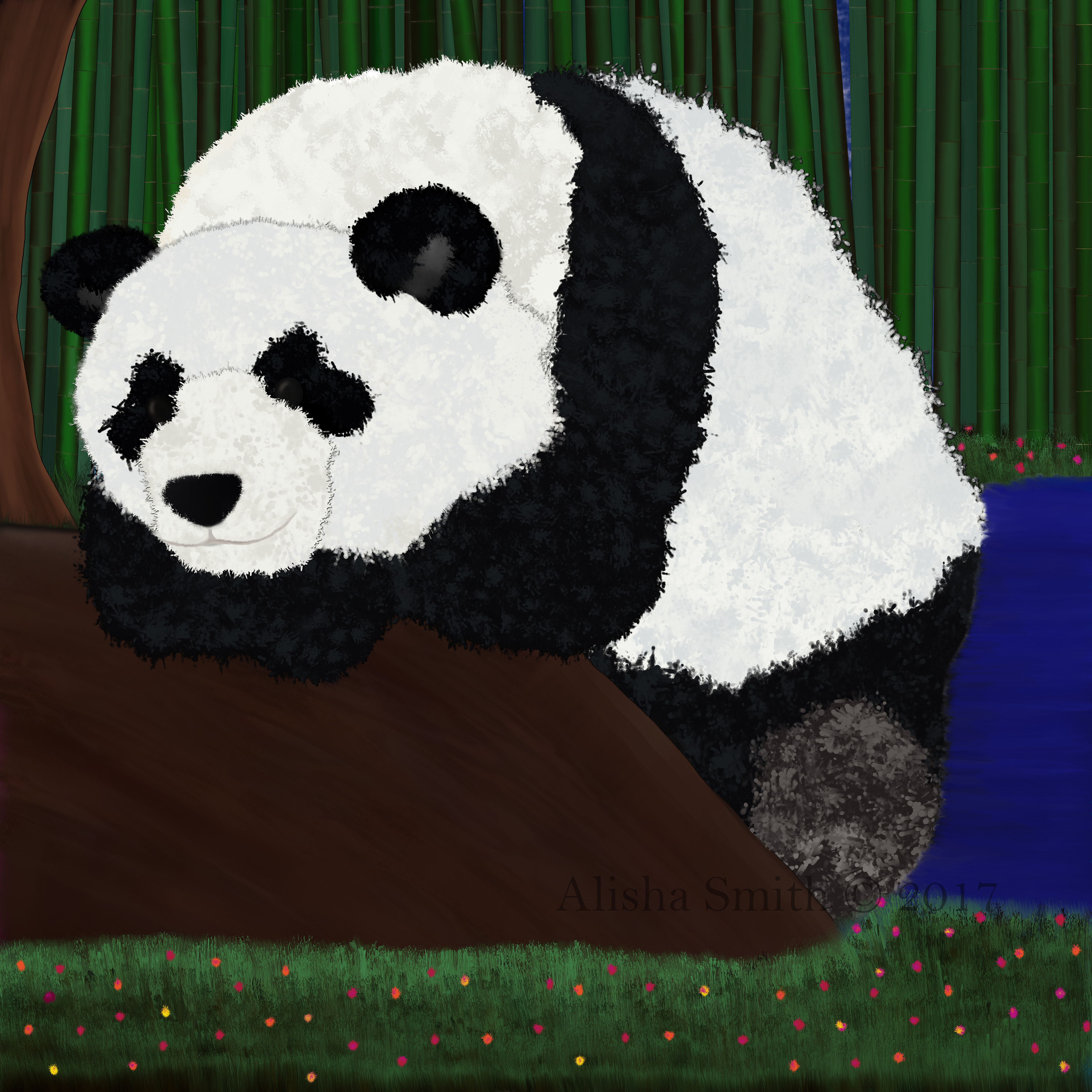 Panda Sitting by Bamboo July 23, 2017   Who doesn’t love a panda bear? :)