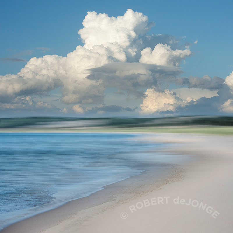 Platte bay, dunes, thunderheads, clouds, Petersen beach, Impressionism