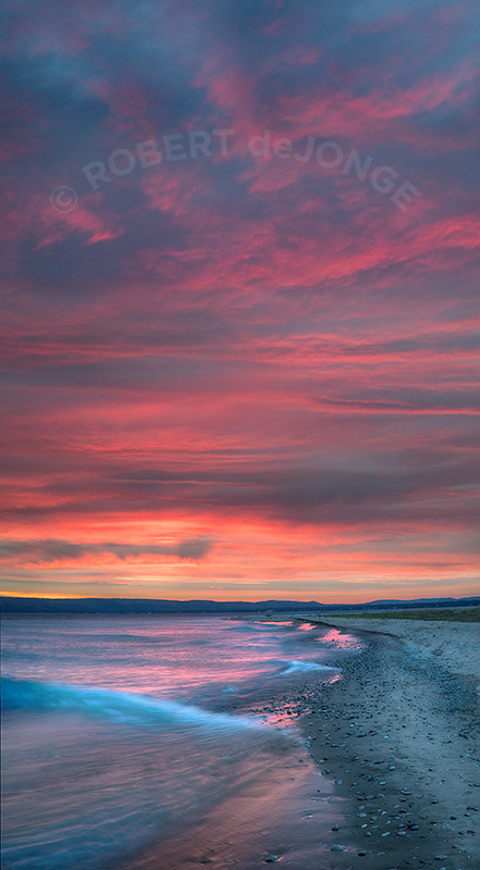 Sunrise, Scarlet Sky, Clods, Sleeping Bear Bay, waves, Twilight