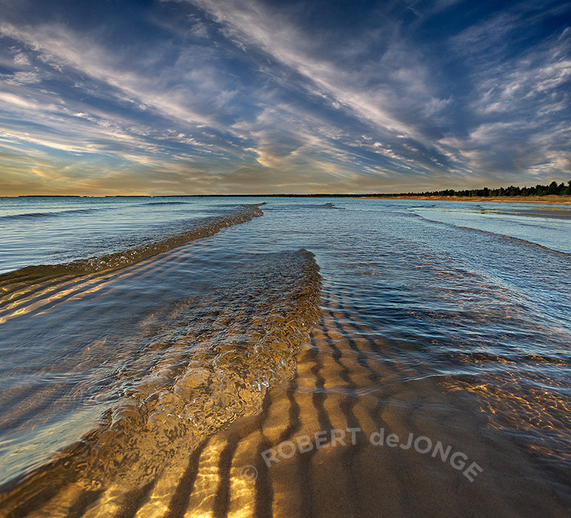 Sturgeon Bay, Lake Michigan, Wilderness State Park, waves, sunset, clouds