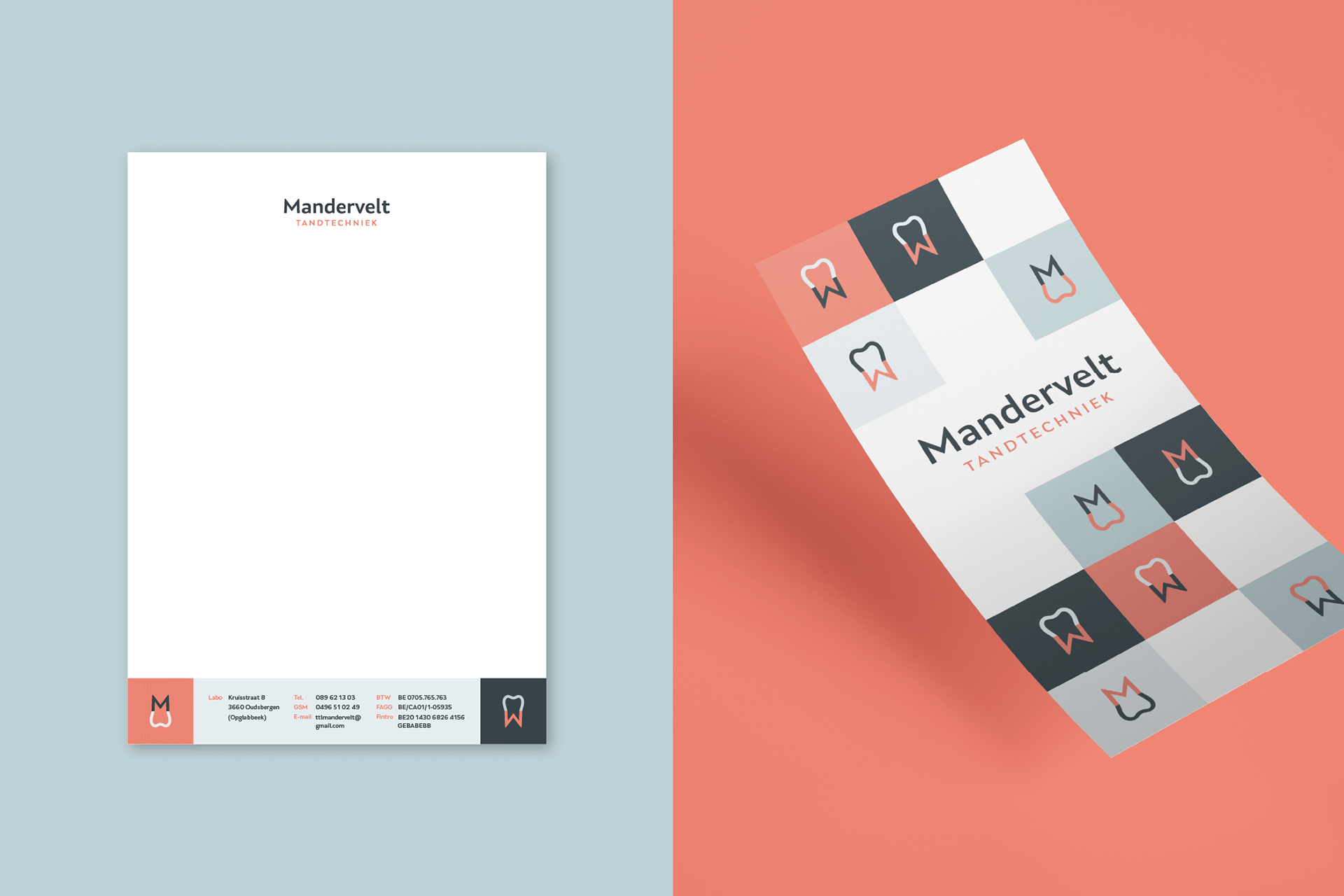 Briefhoof en flyer - Mandervelt tandtechniek
