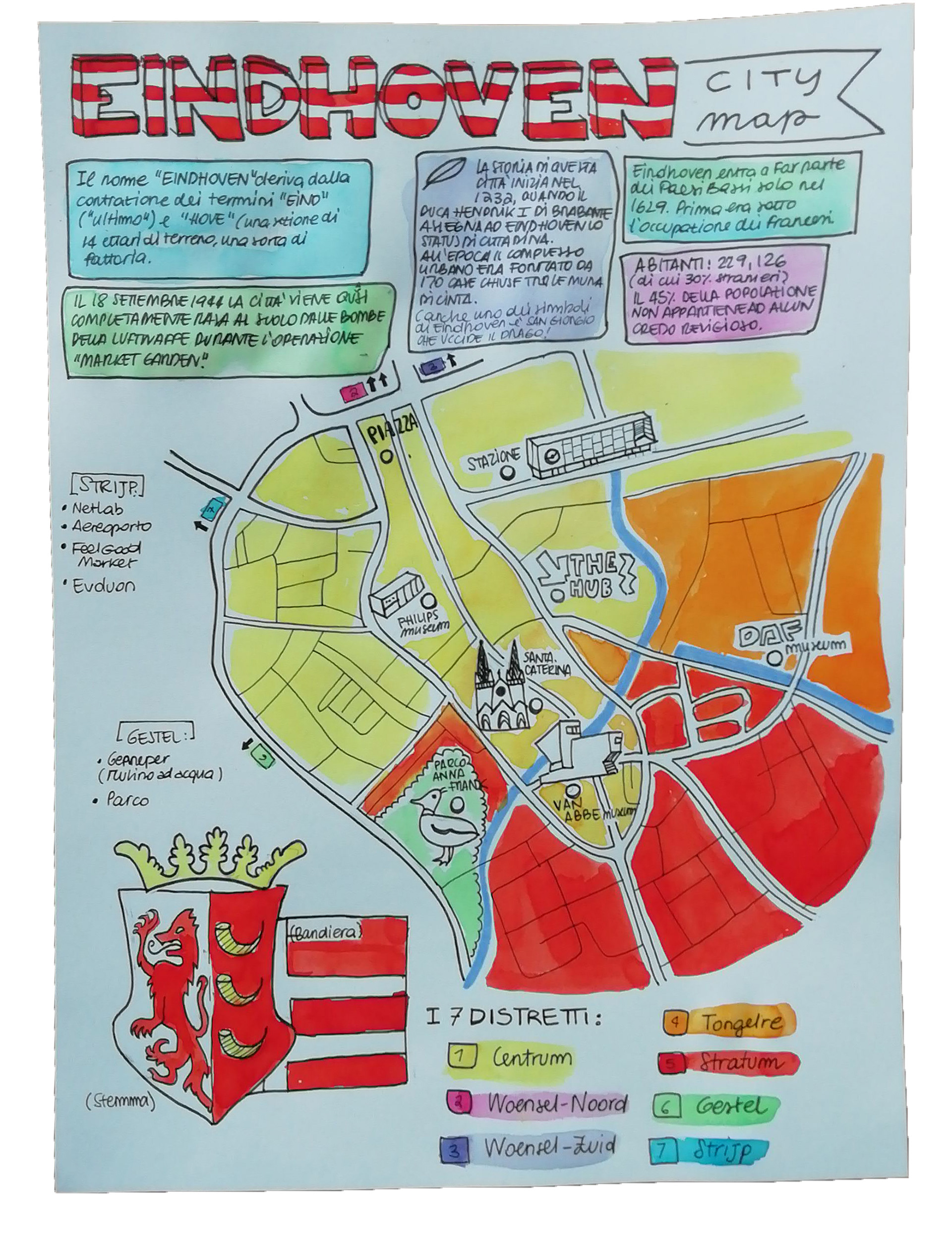 Watercolor version of the map (Eindhoven)