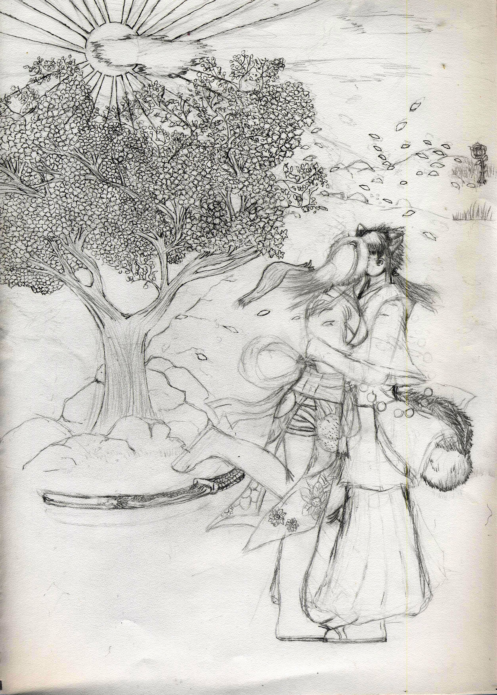 Ishi and Shintaro Kissing Line Art