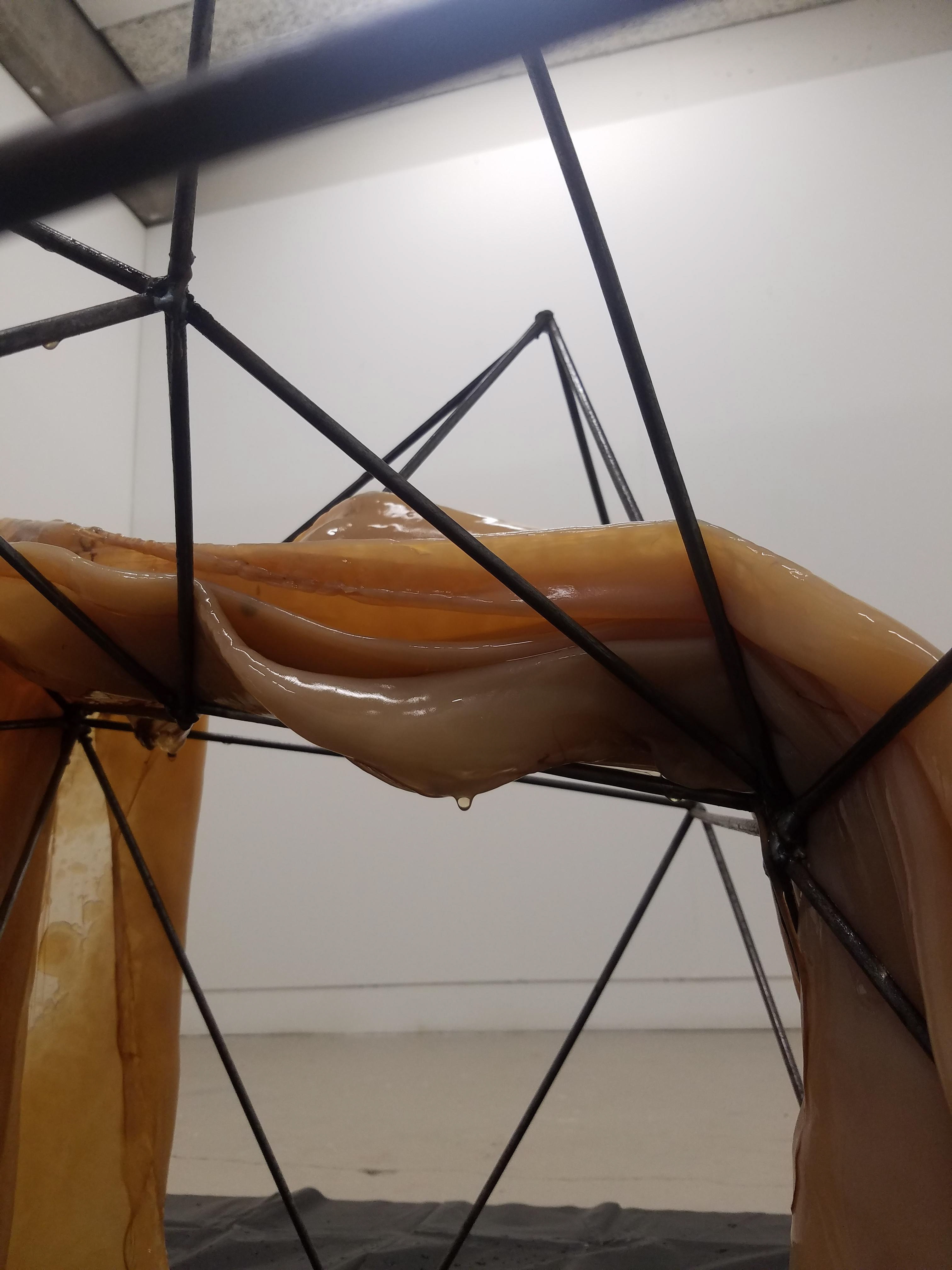 Over a welded steel frame.