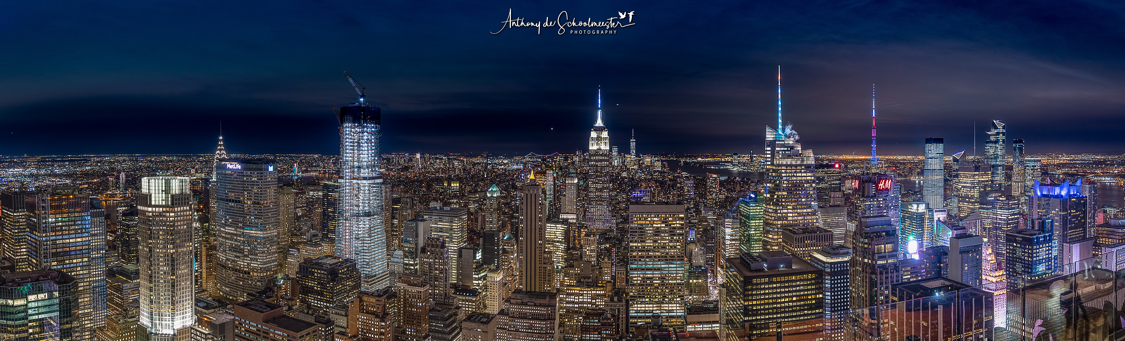 Night time view from the top of the Rockefeller Building.