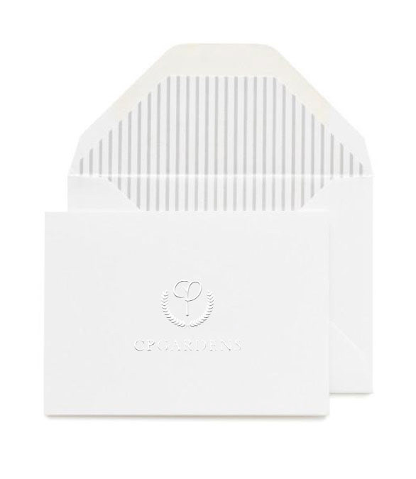 CP Gardens' custom stationery to accompany gifts.