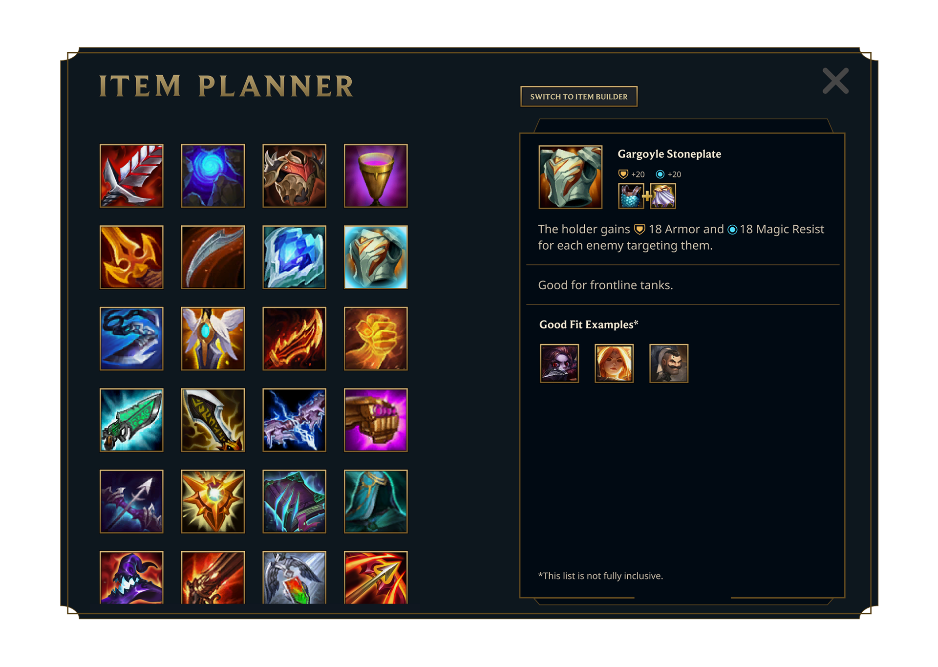 Item Planner mockup for GS