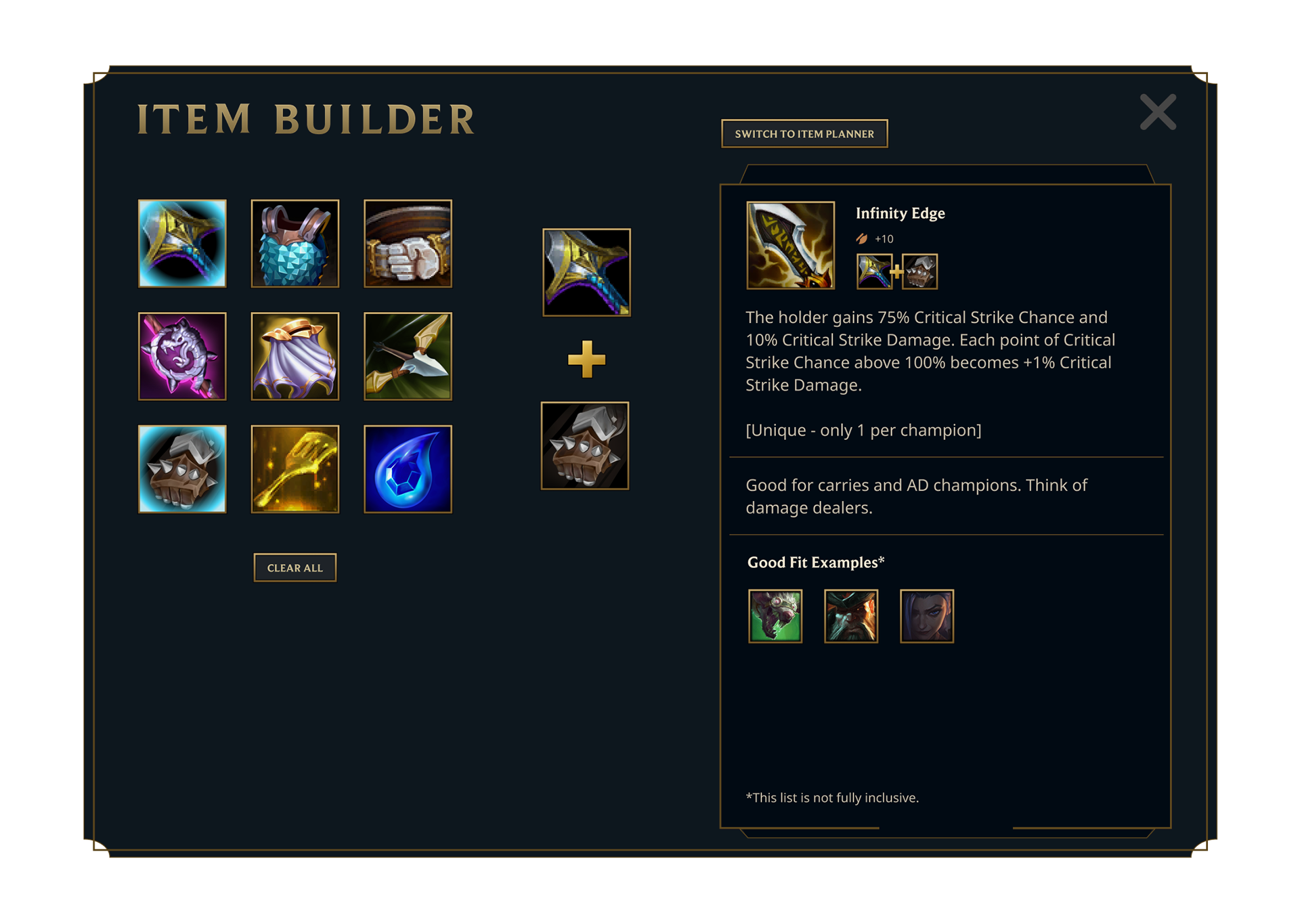 Item Builder mockup for IE