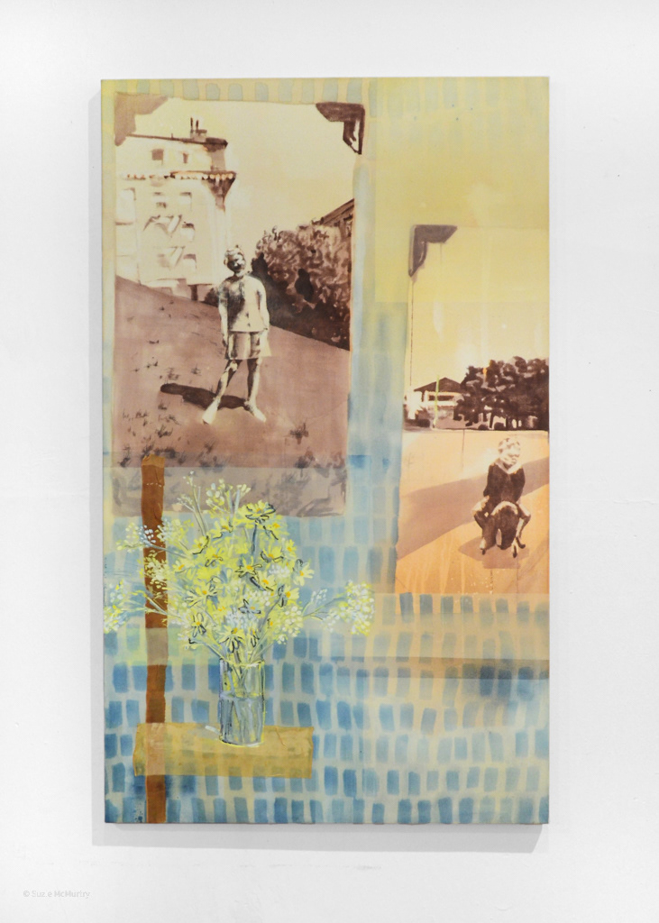 Me in the Park 1933. graphite, dye, collage & oil on canvas 36″ x 60″ 2019