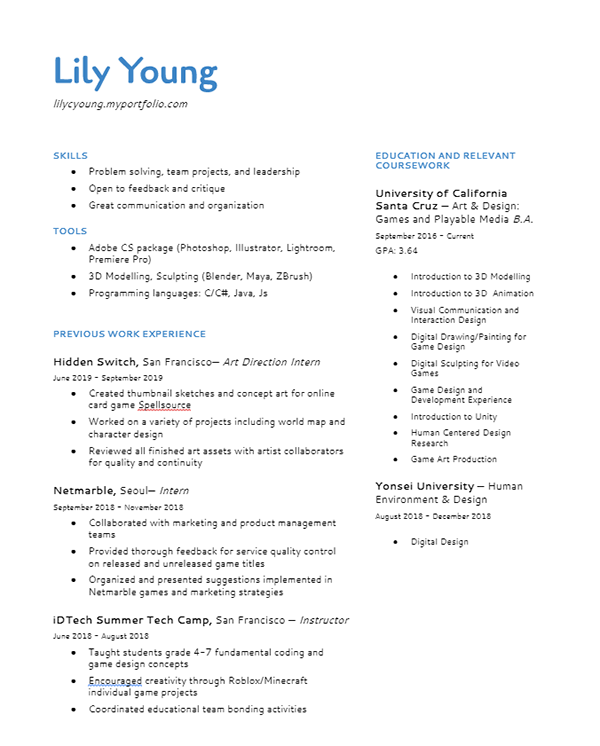 Lily Young Resume