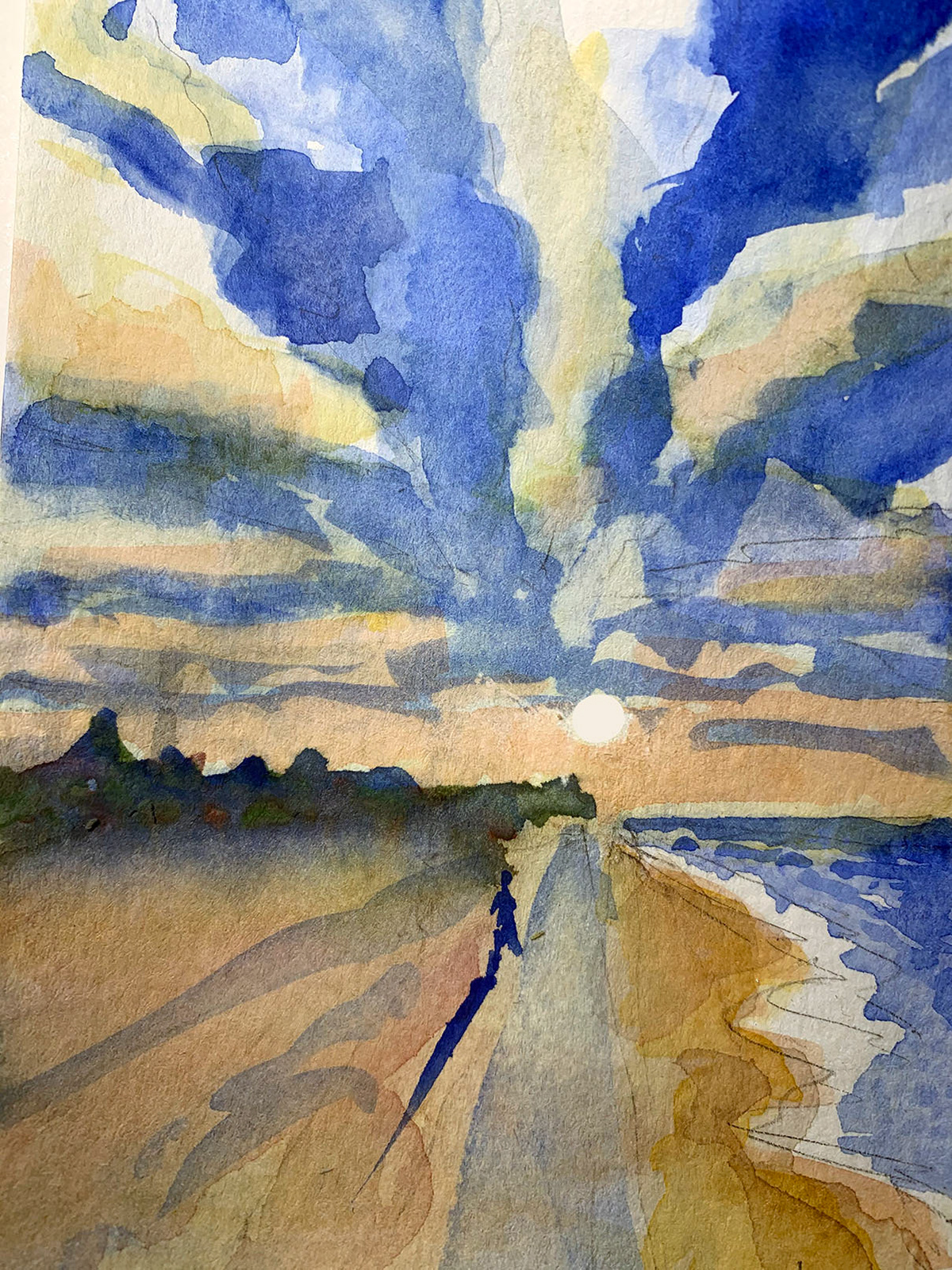 "Saltaire Beach Dawn II", Watercolor on Arches Paper, 2019 