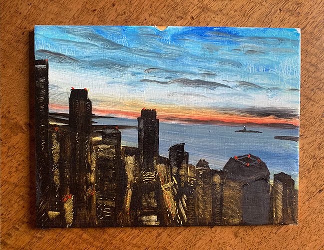 From One World Trade, Oil on Board, 6"x 8", 2021
