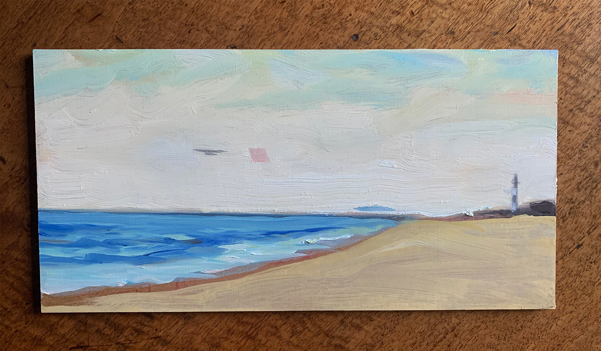 Beach Ads, Oil on Board, 6"x 12", 2021
