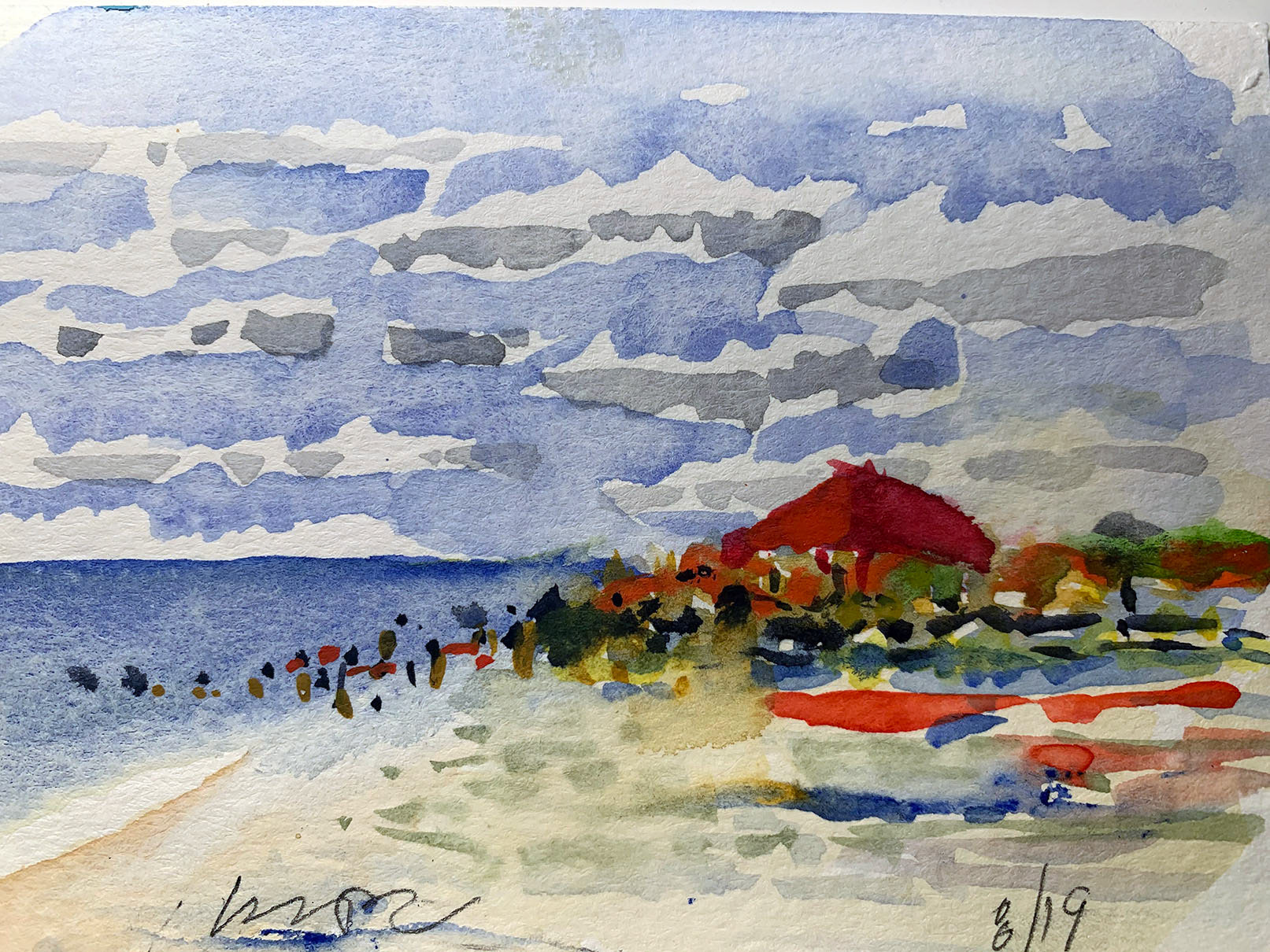 "Sunday Saltaire Beach", Watercolor on Arches Paper, 2019