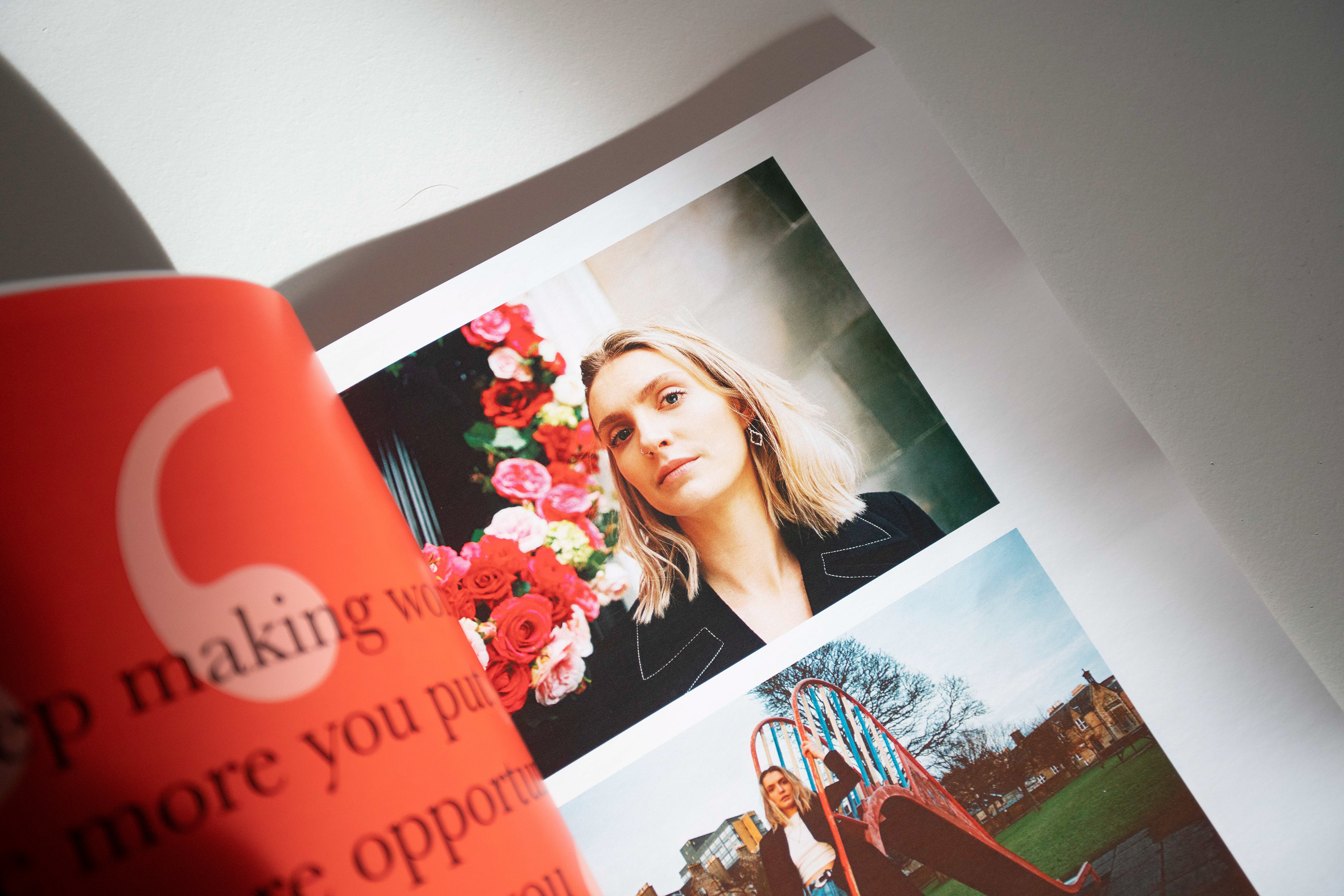 A snippet of Charlotte's spread, pages 35-38. Physical copy. March 2021.